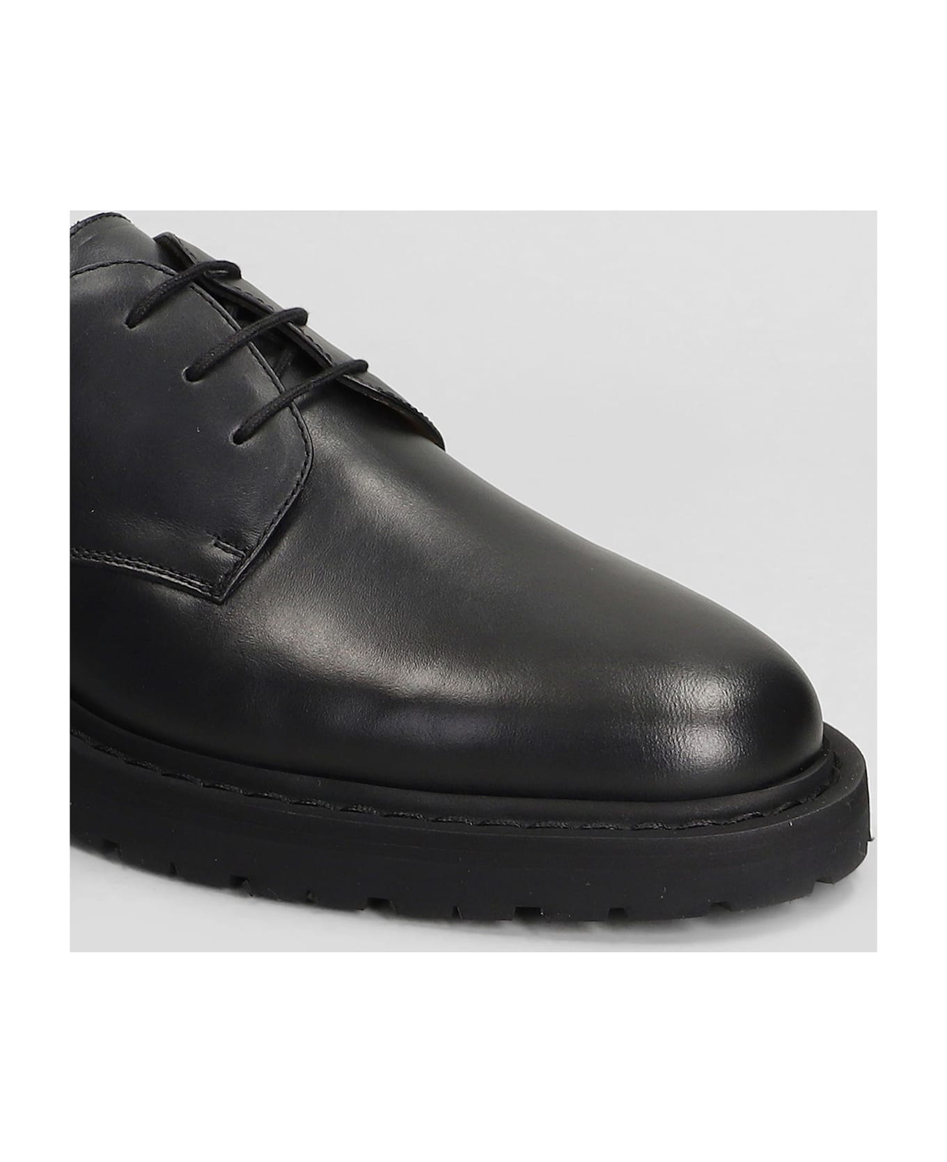 Derby Lace Up Shoes In Black Leather - 5