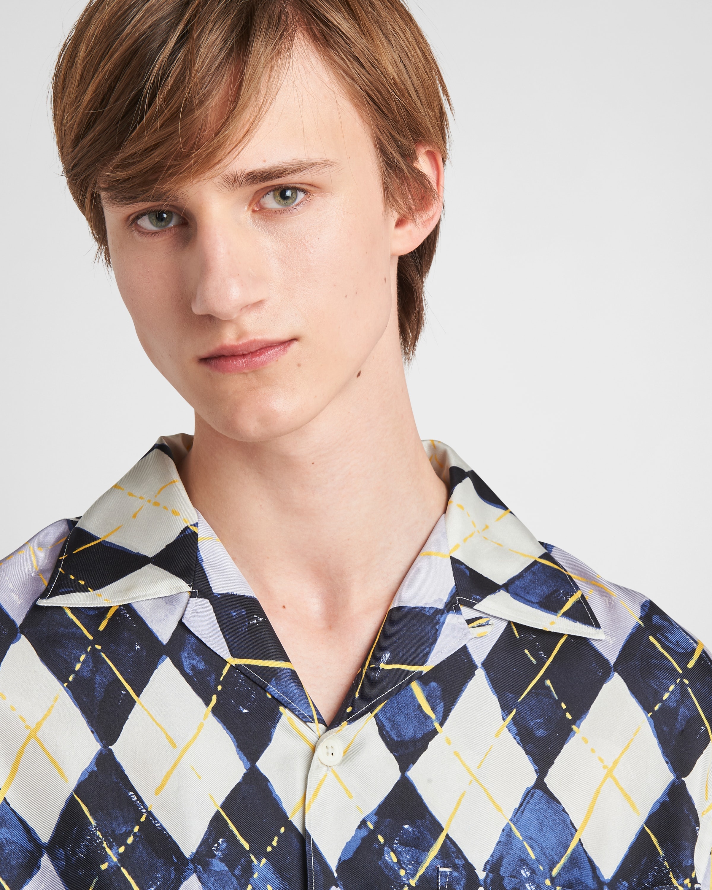 Short-sleeved Argyle-pattern silk twill shirt - 4