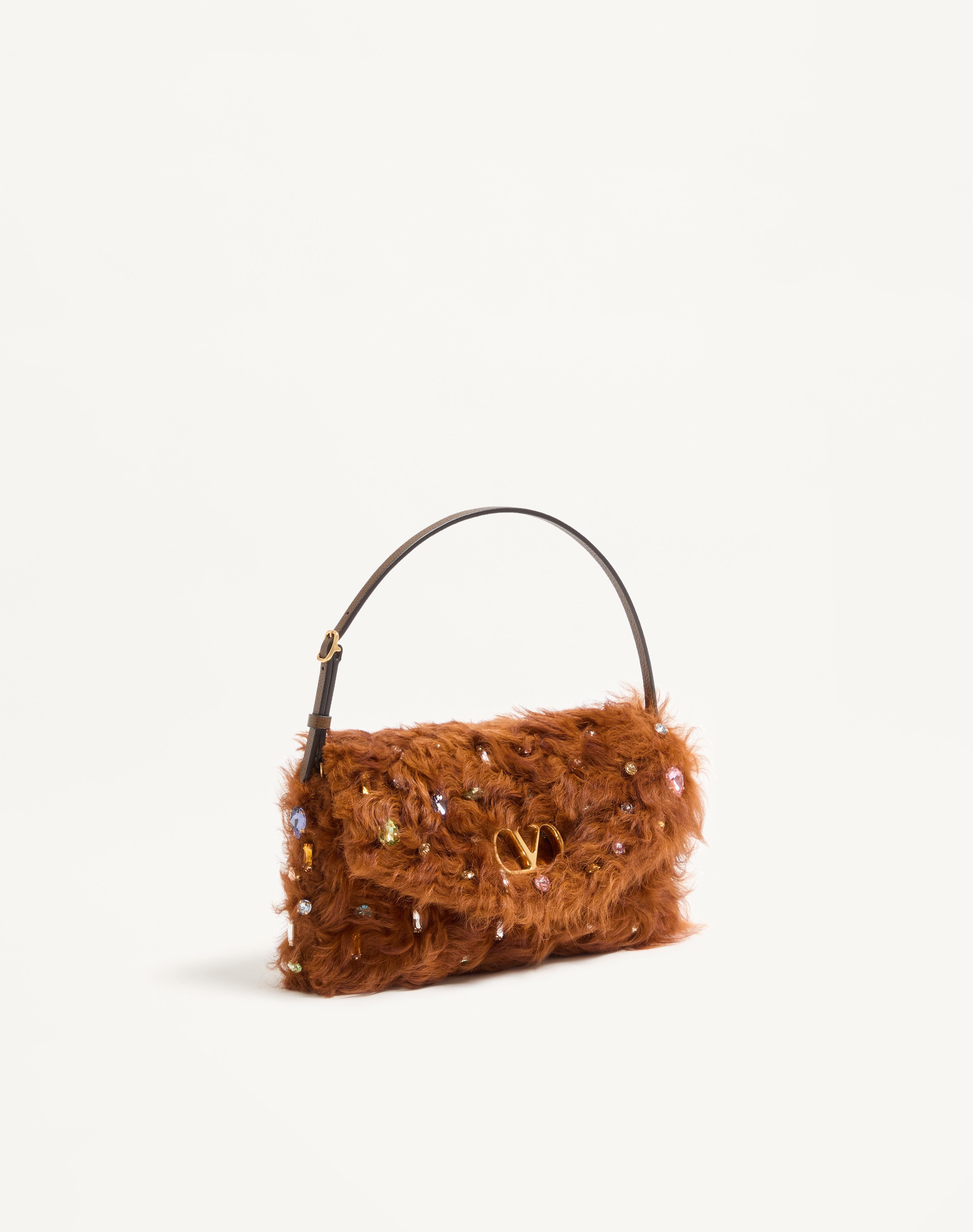 VALENTINO GARAVANI DEVAIN SMALL SHOULDER BAG IN LAMB FUR WITH RHINESTONES. - 2
