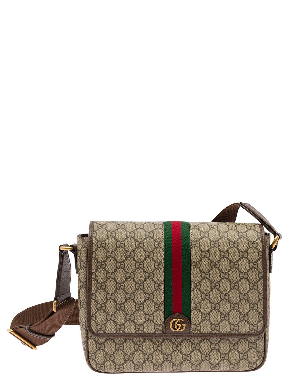 Gucci Men 'Ophidia' Beige And Ebony Crossbody Bag With Web Detail In Gg Supreme Canvas Man - 1