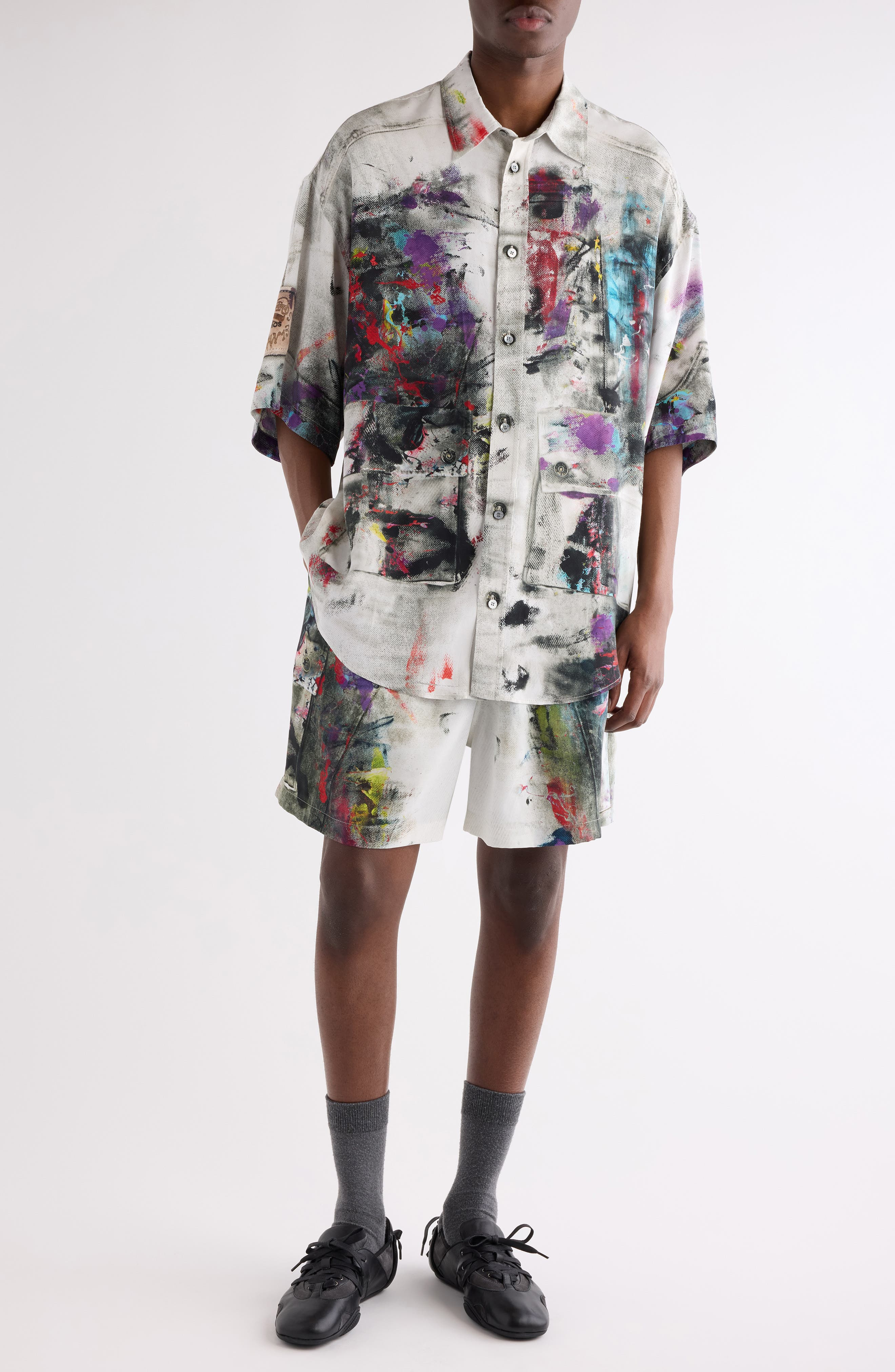 Acne Studios Setar Paint Print Button-Up Shirt in White Multicolor at Nordstrom - 2