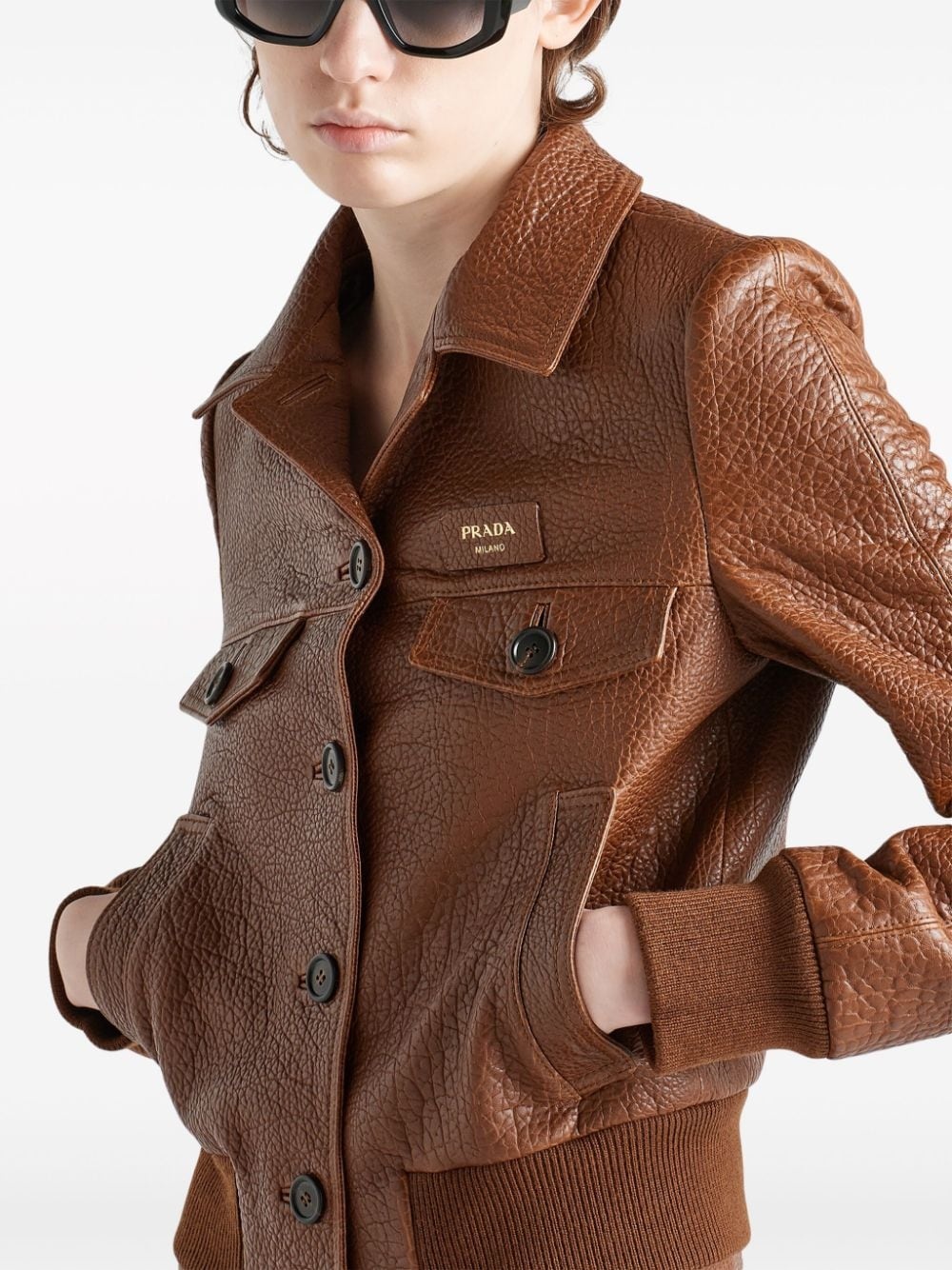 crocodile-embossed leather jacket - 4