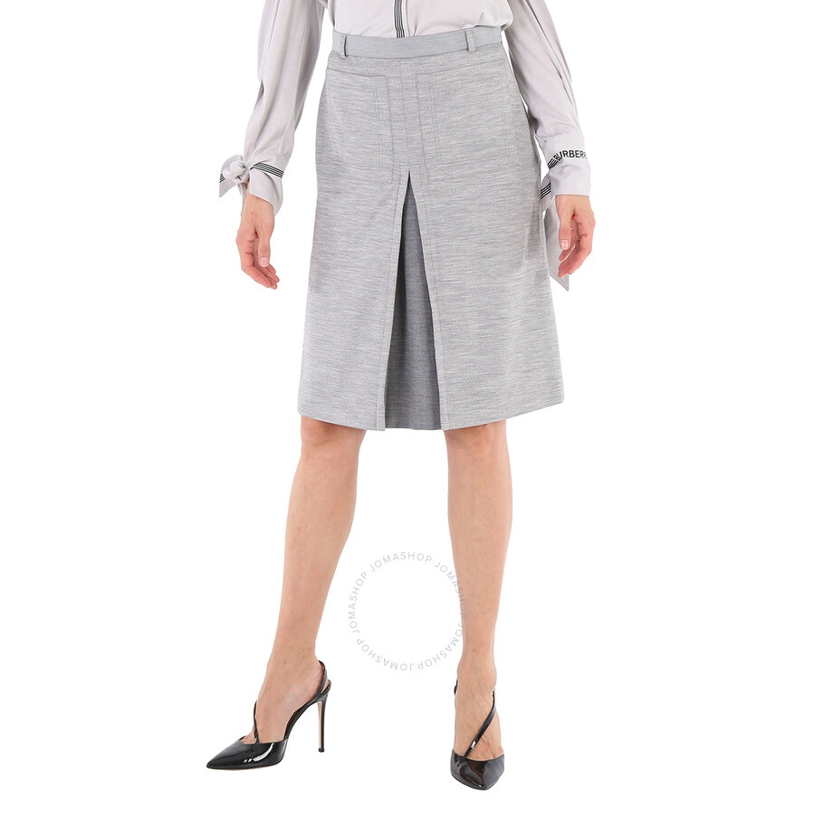 Burberry Cloud Grey Technical Wool Jersey Box-pleat Detail A-line Skirt - 3