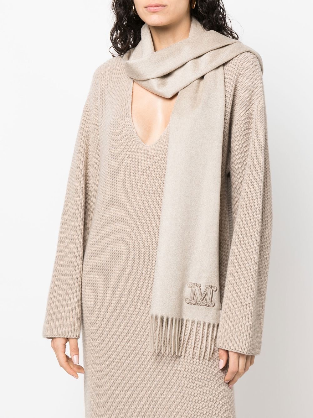 logo-patch fringed cashmere scarf - 2