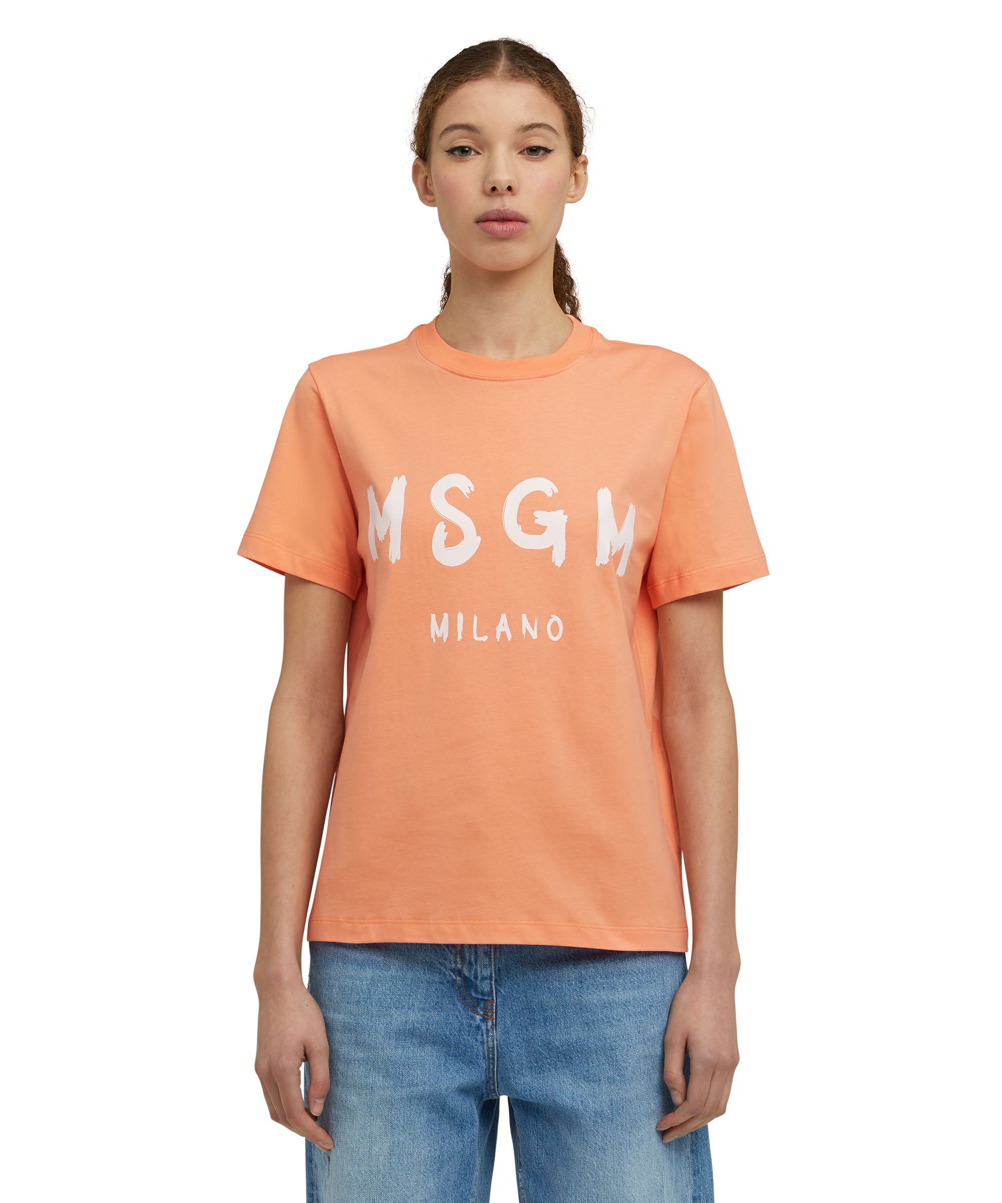 Cotton crewneck t-shirt with brushed MSGM logo - 2
