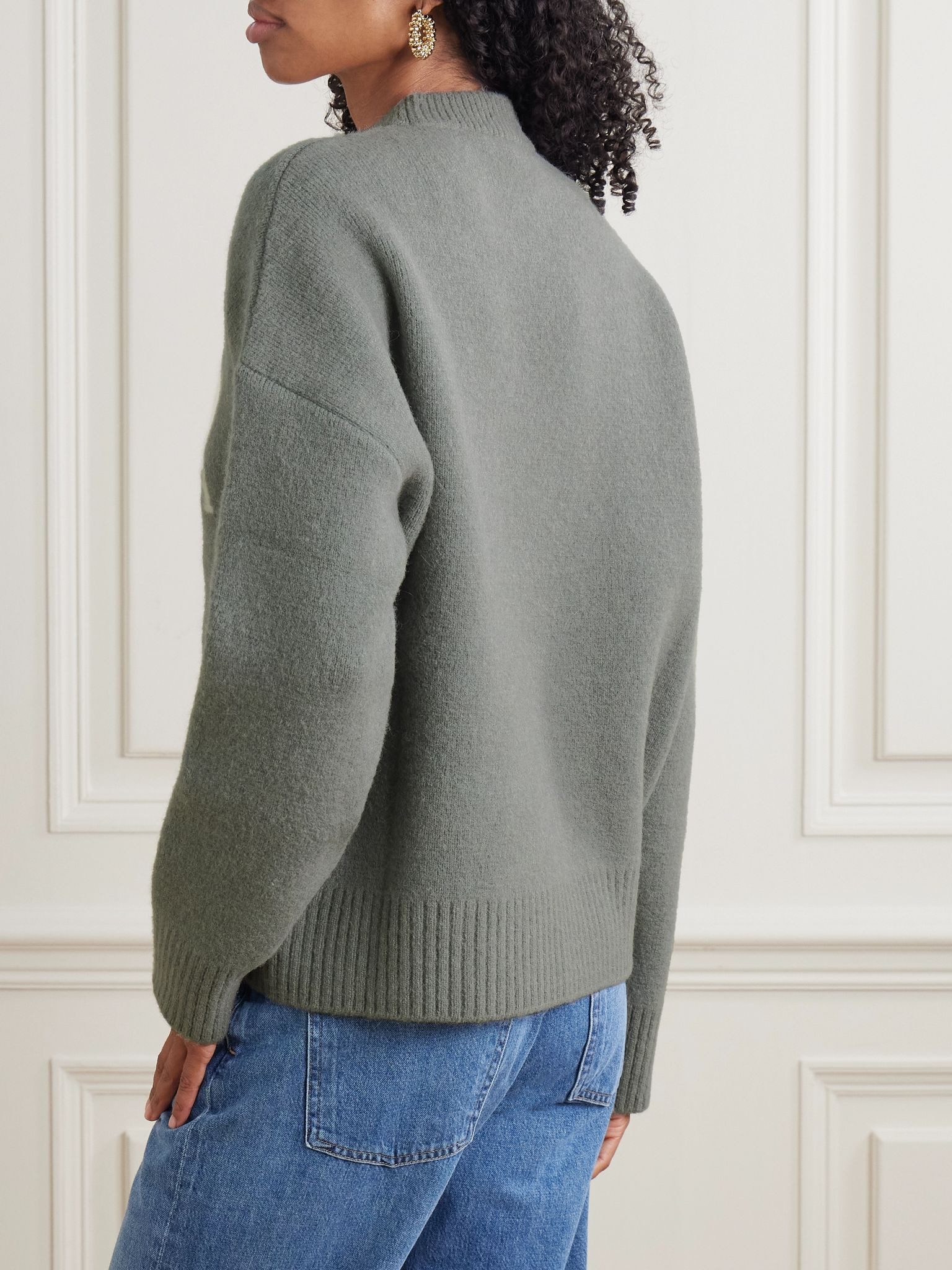 Intarsia oversized alpaca-blend sweater Gray - 3