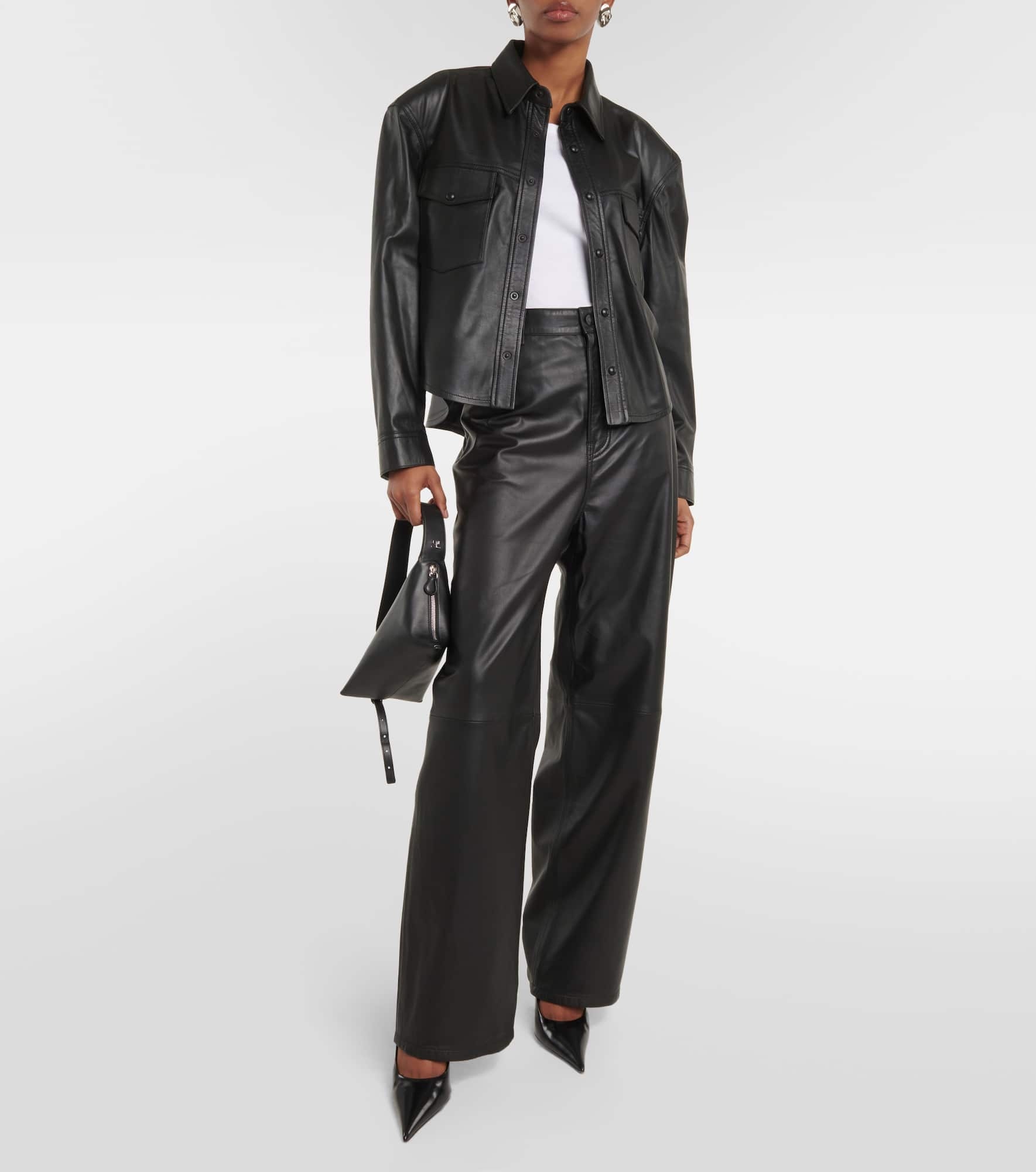 High-rise leather wide-leg pants - 2