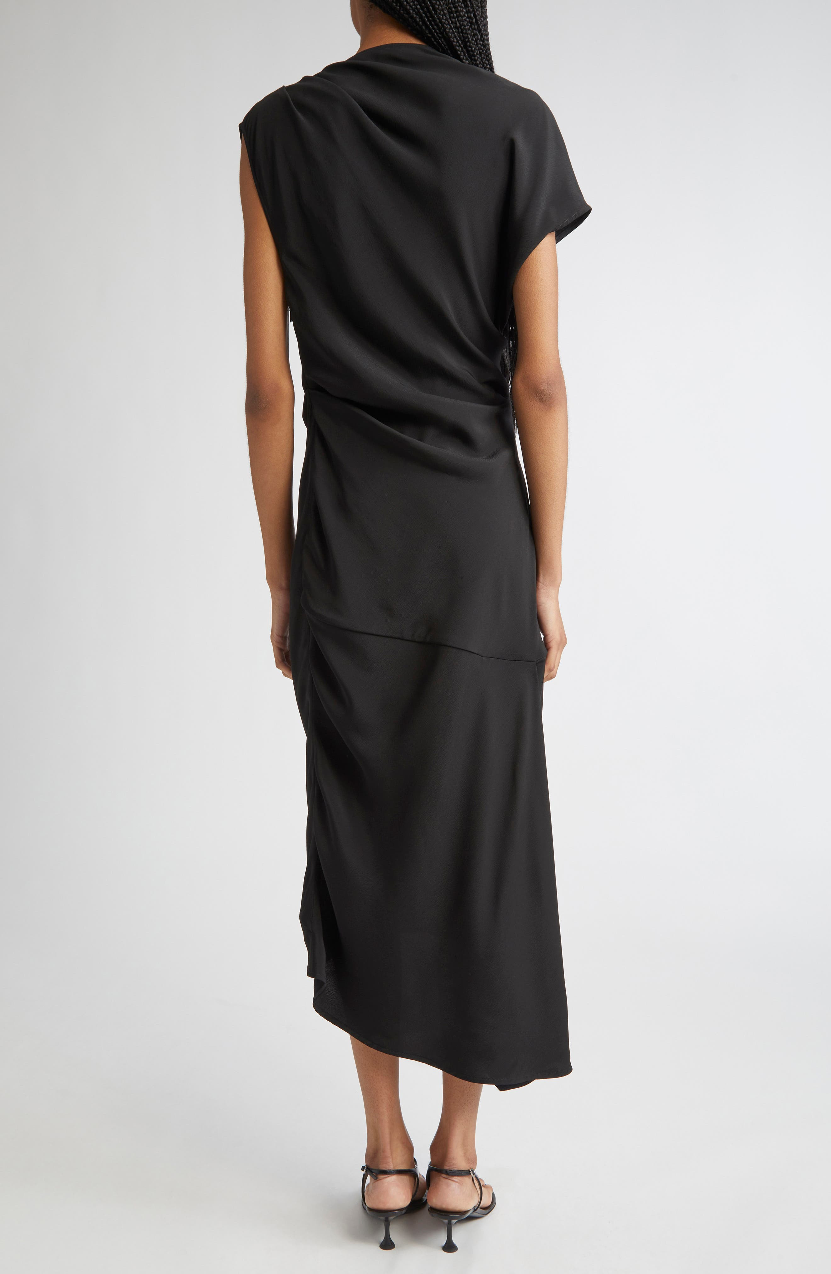 Proenza Schouler Hallie Hammered Viscose Asymmetric Hem Dress in Black at Nordstrom - 2