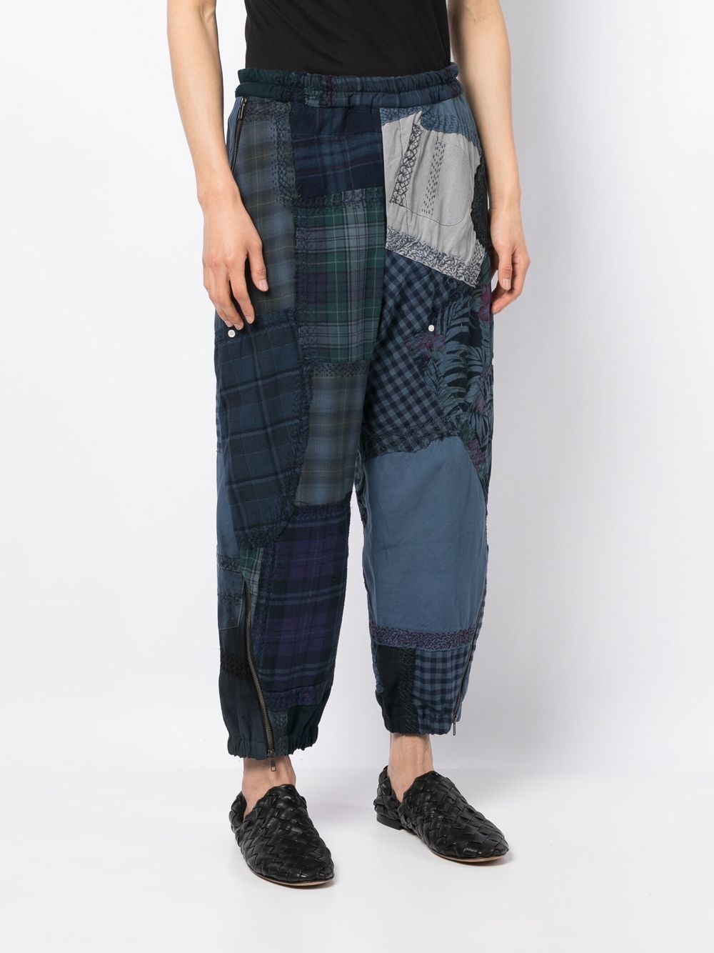 patchwork-design drop-crotch trousers - 3