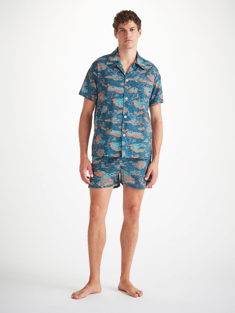 Men's Short Pajamas Cotton Batiste Multi Fisherman's Scenic Print - 3