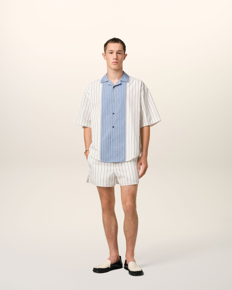 AMI Paris WHITE AND BLUE COTTON SHORT SLEEVE BOXY SHIRT outlook