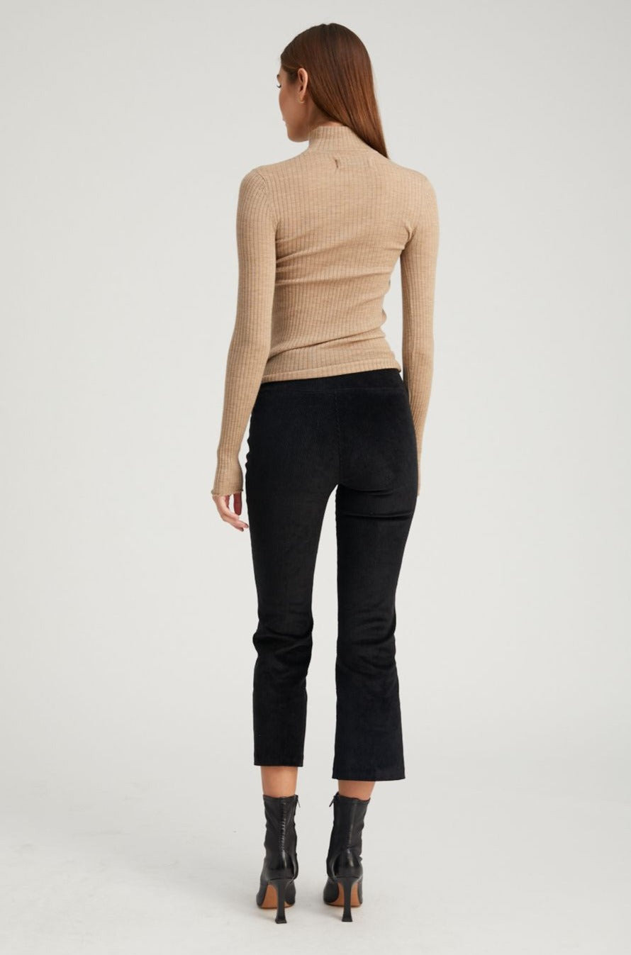 BLACK CORDUROY CROP FLARE PANTS - 4