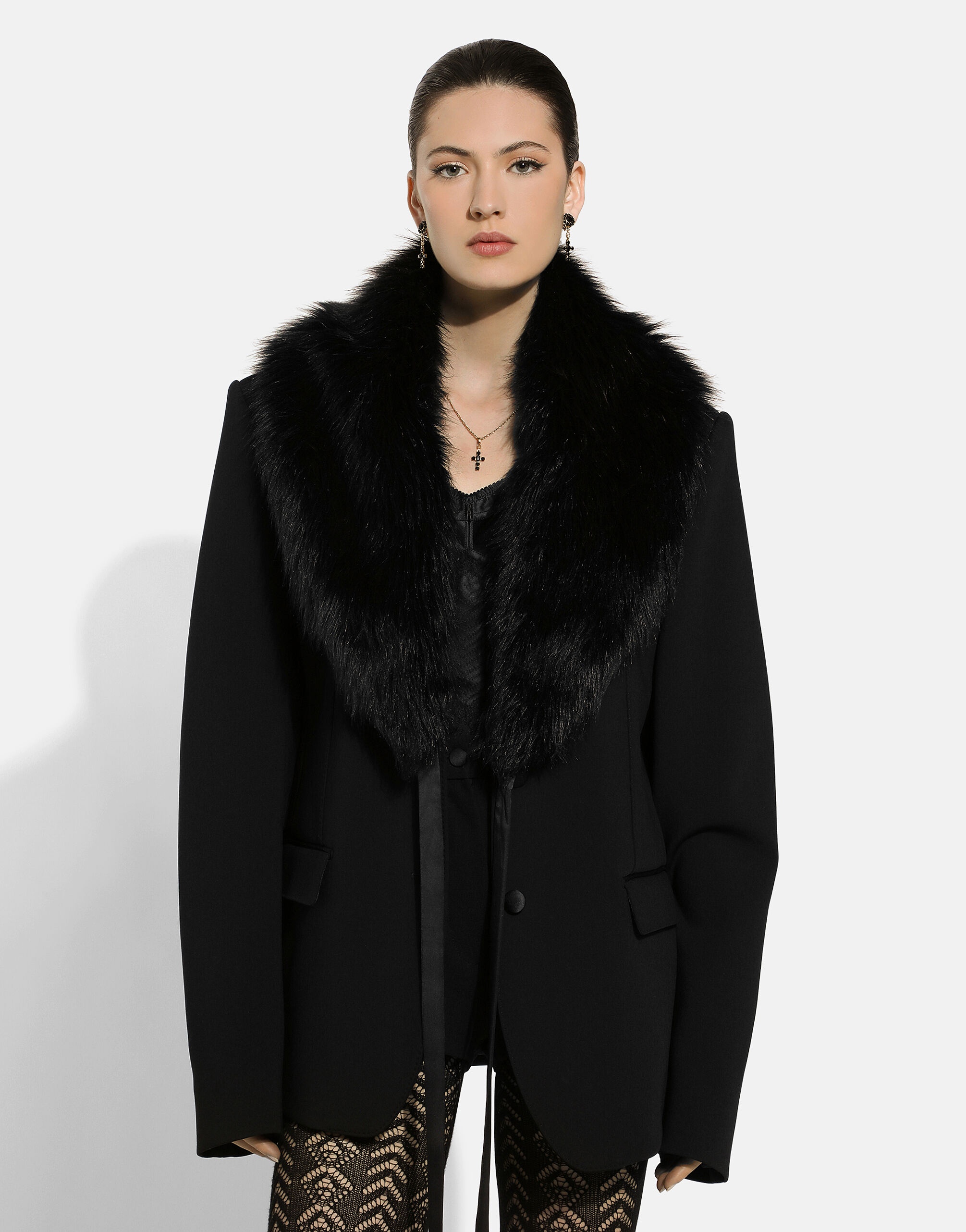 Wool jacket with faux fur collar - 4