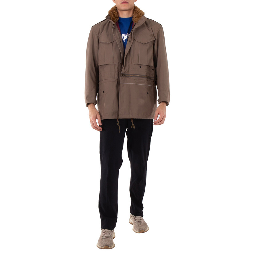 Kolor Men's Beige Shearling-Collar Drawstring Jacket - 6