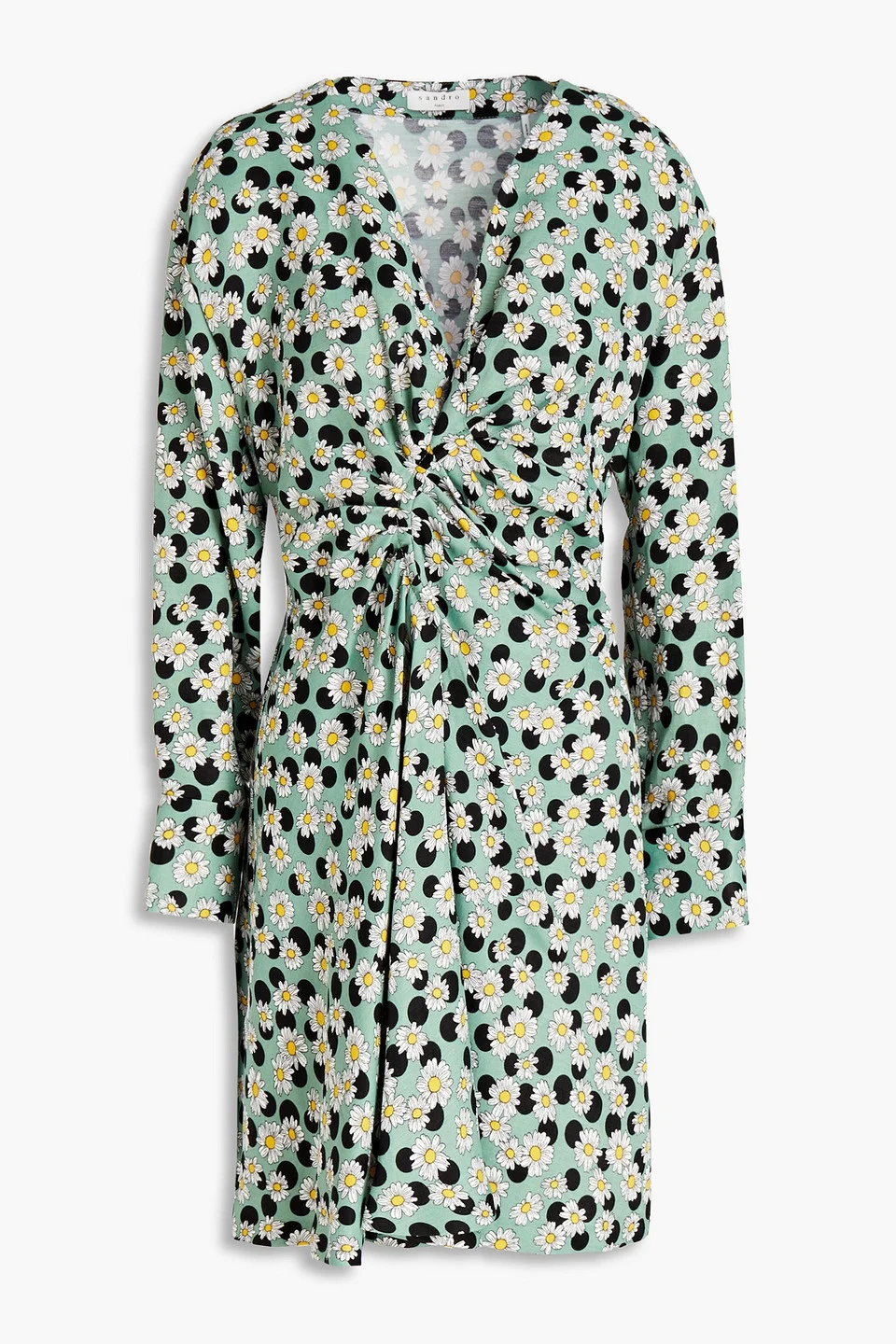 Ruched printed linen-blend mini dress - 1