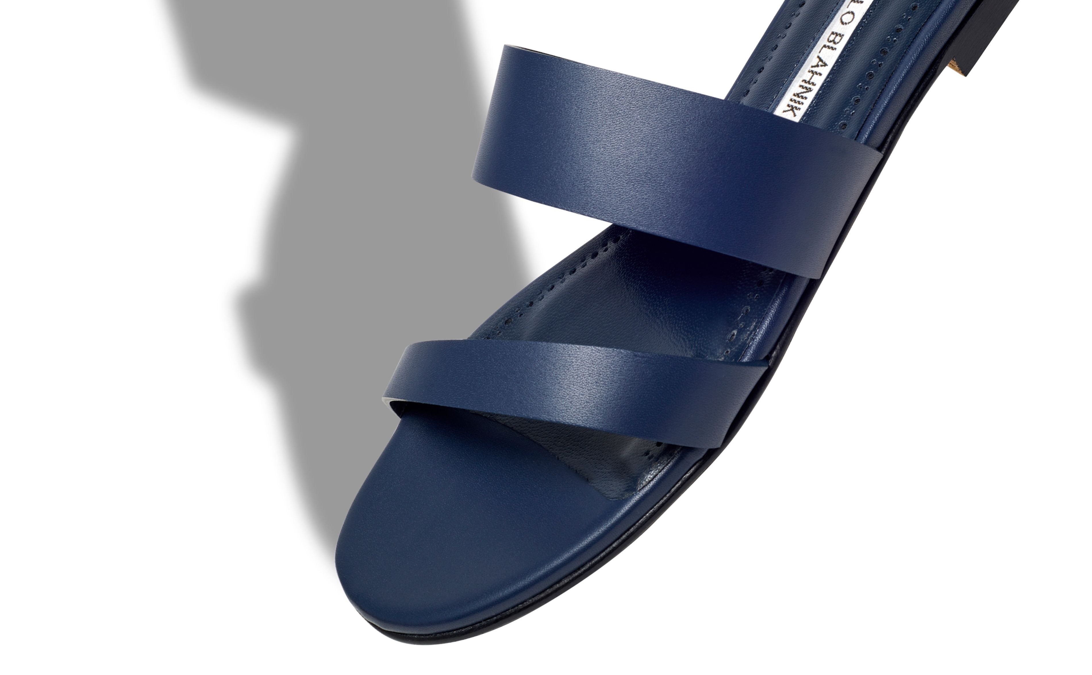 Navy Blue Calf Leather Flat Sandals - 4