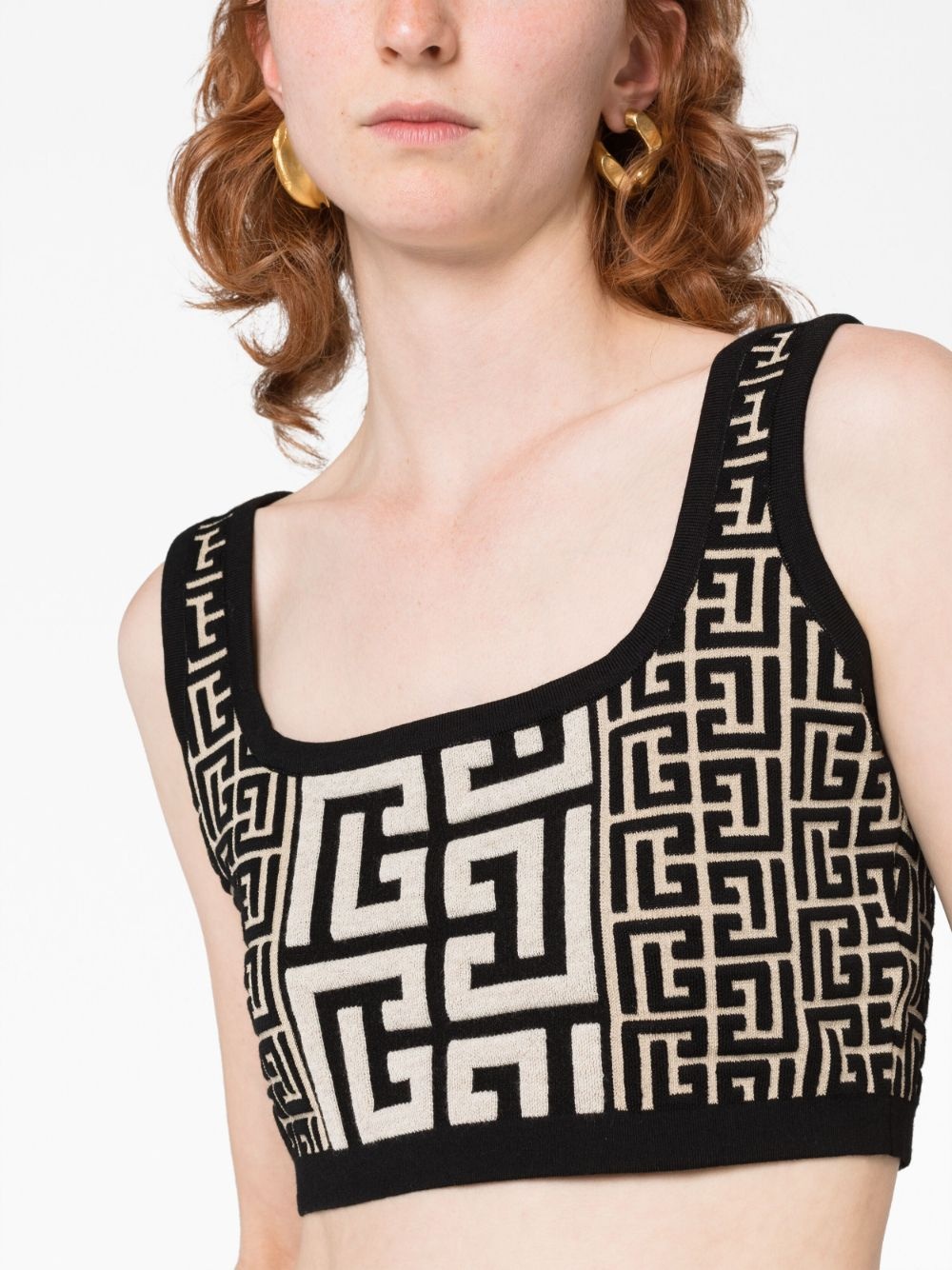monogram-jacquard crop top - 9