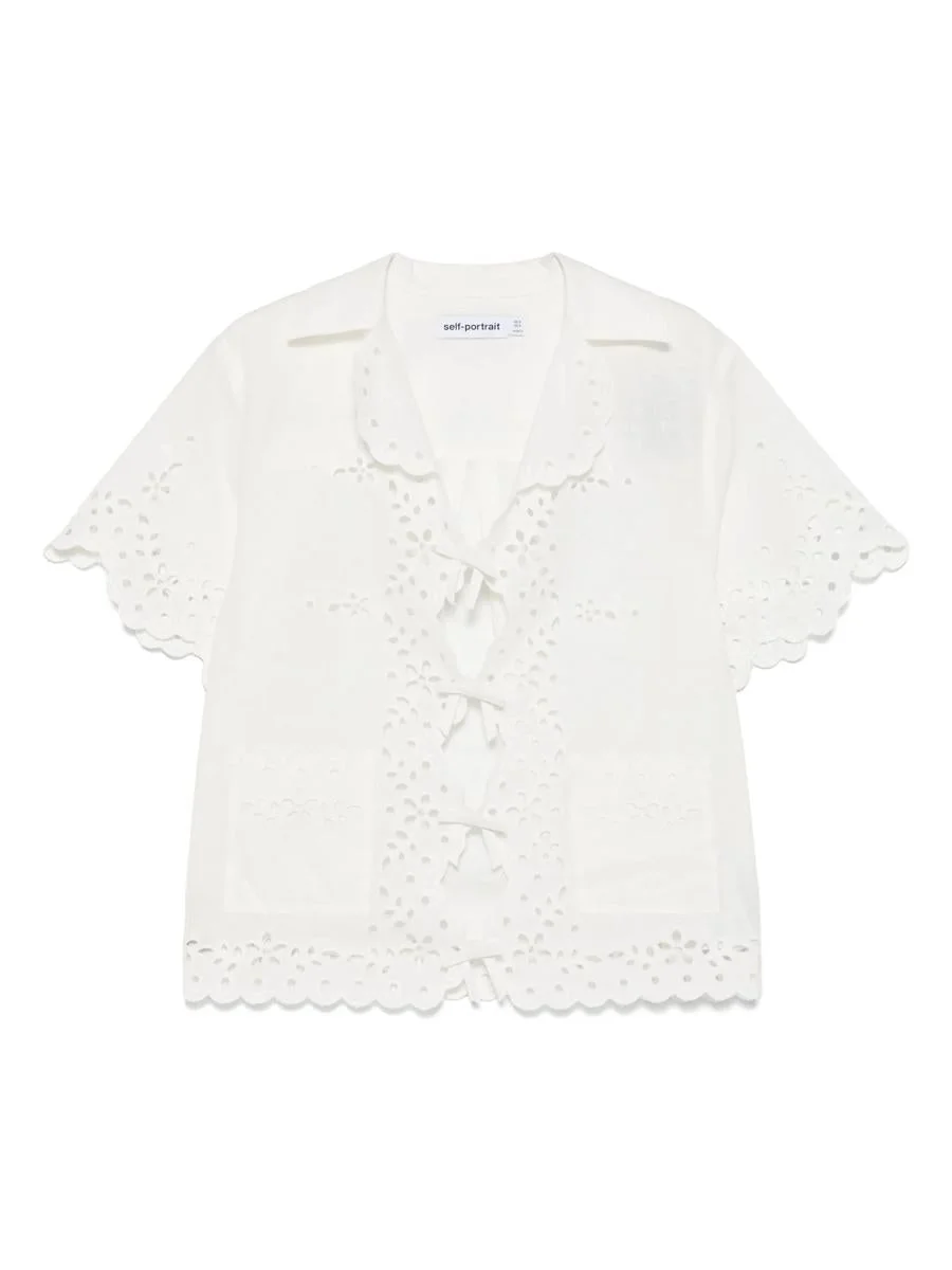 Self-Portrait Cream Linen Embroidered Shirt Clothing - 1