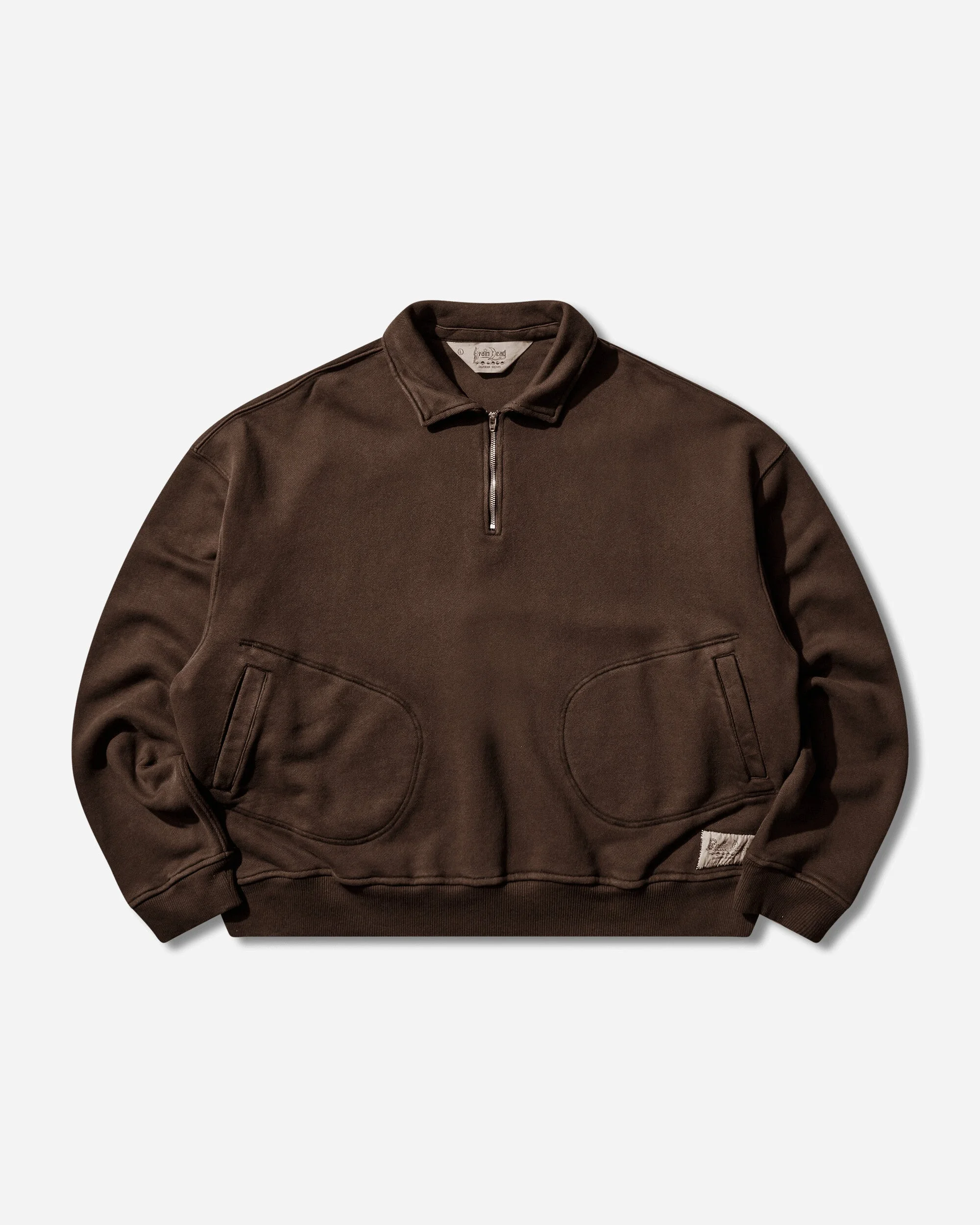 Half Zip Collared Sweatshirt Brown - 1