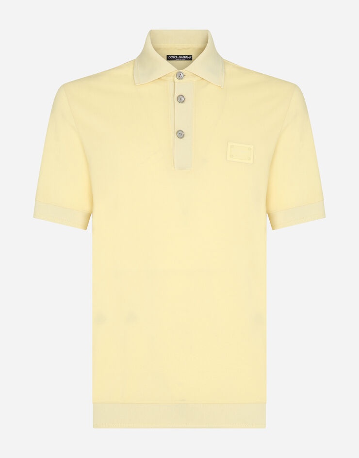 Cotton piqué polo shirt with branded plate - 3