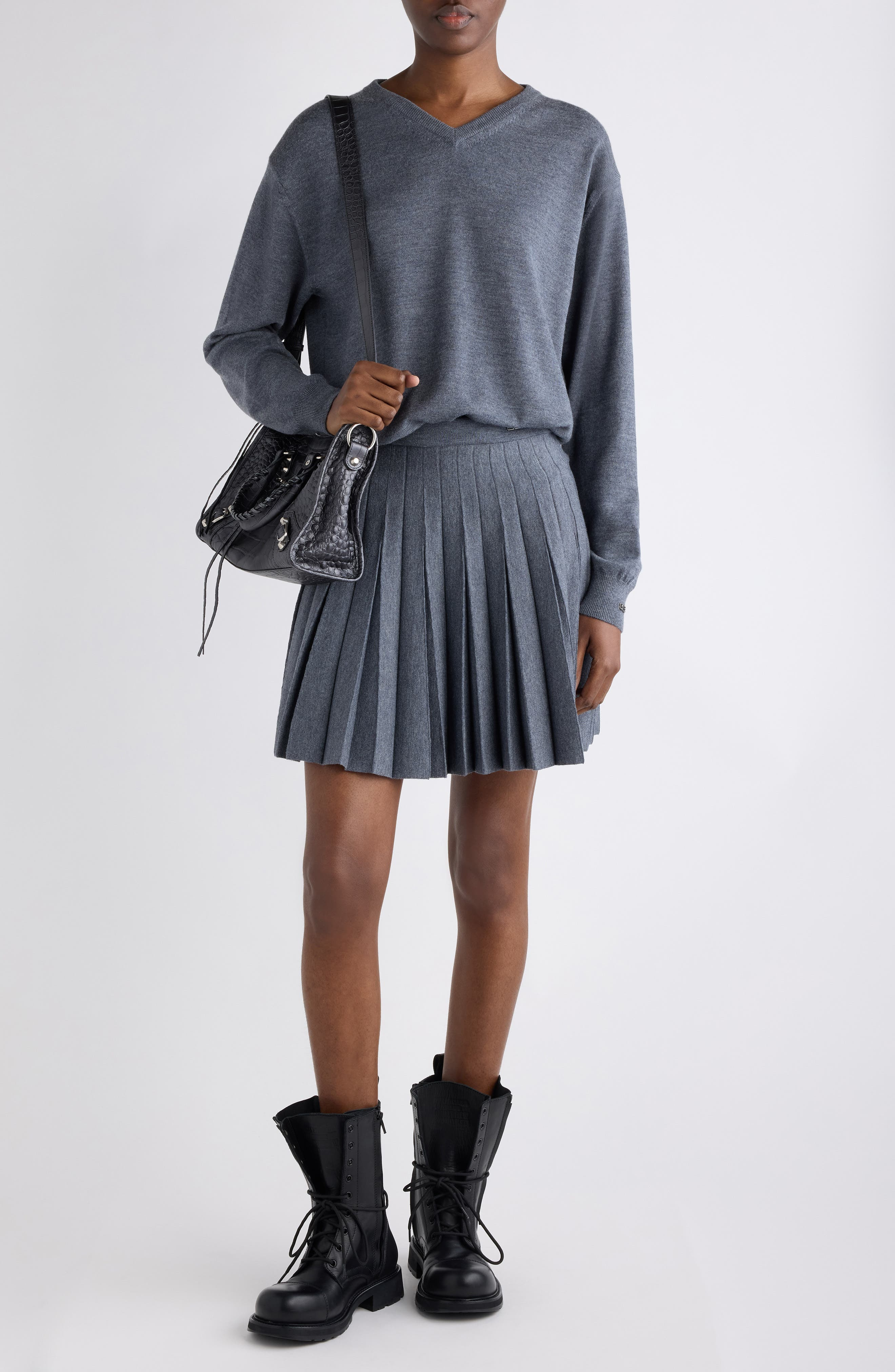 Balenciaga Pleated Wool Skirt in 1167 Heather Grey at Nordstrom - 2