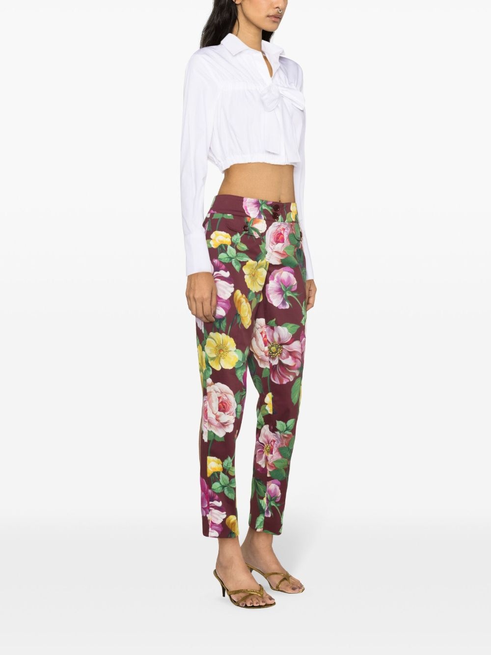 camellia-print trousers - 3