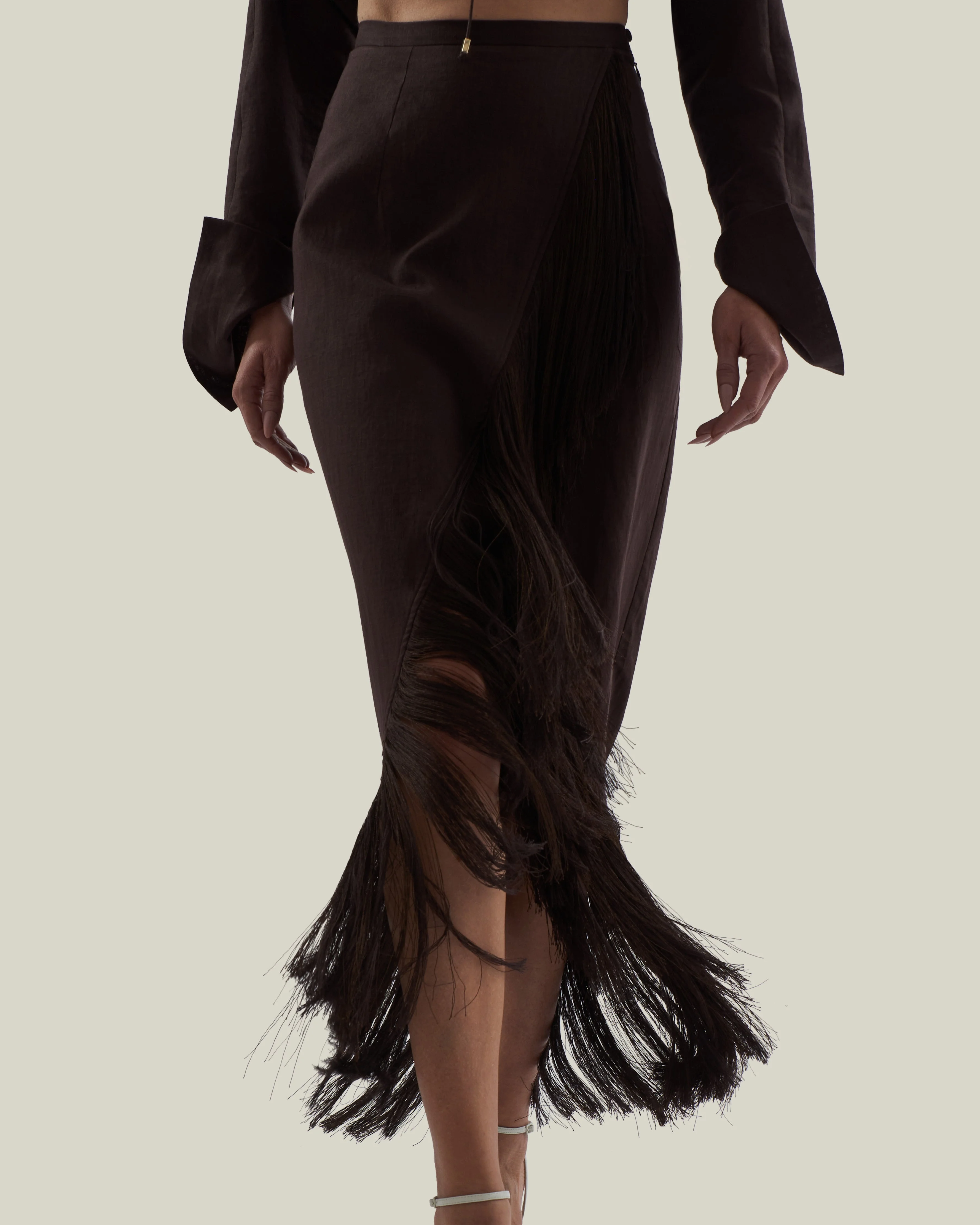 El Pareo Linen Skirt in Chocolate - 1