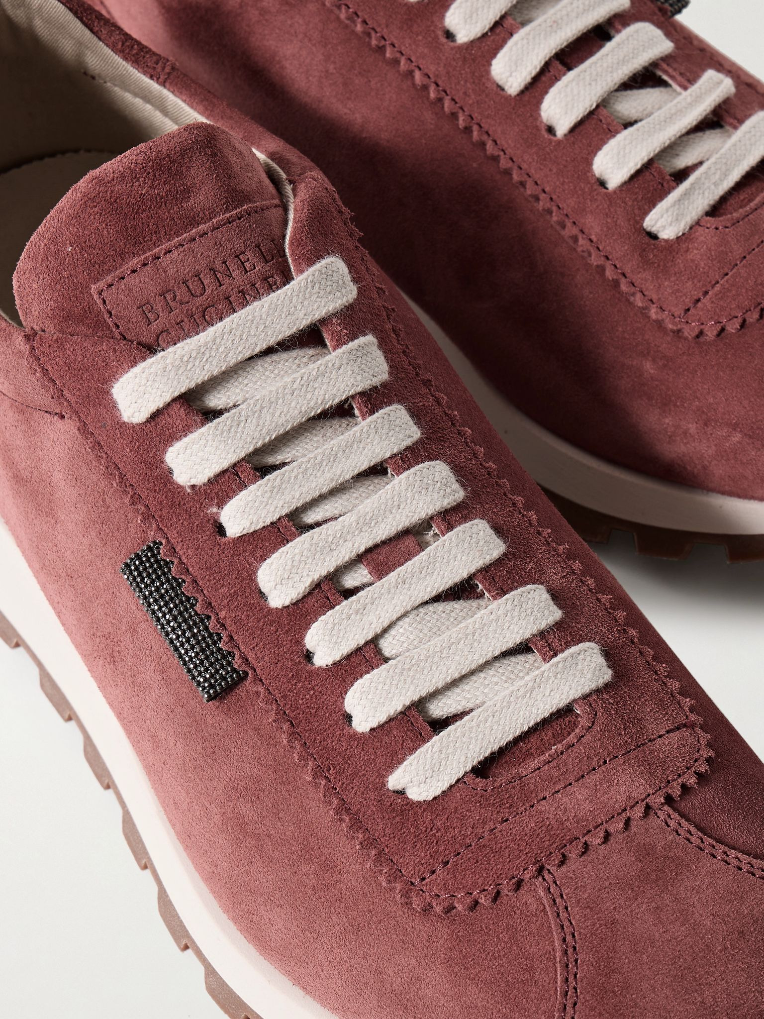 Bead-embellished suede sneakers Brick - 4