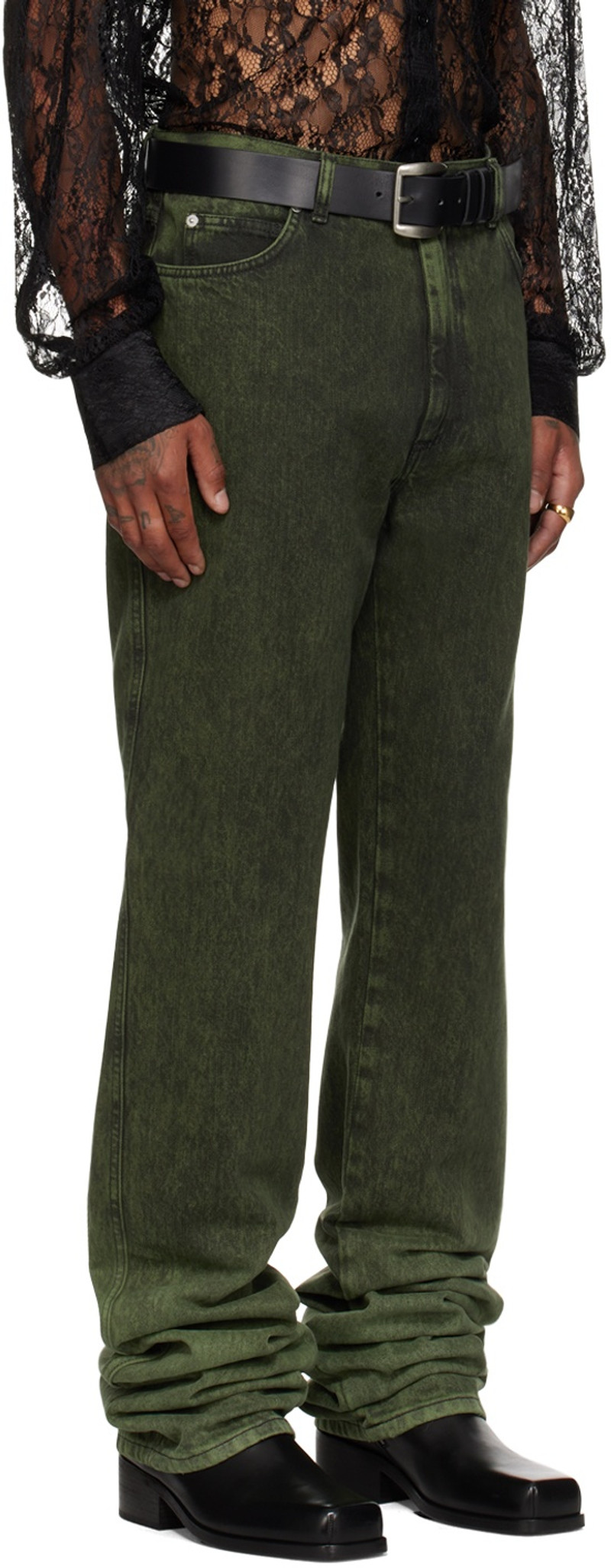 LU'U DAN Green Stacked Straight Leg Jeans outlook
