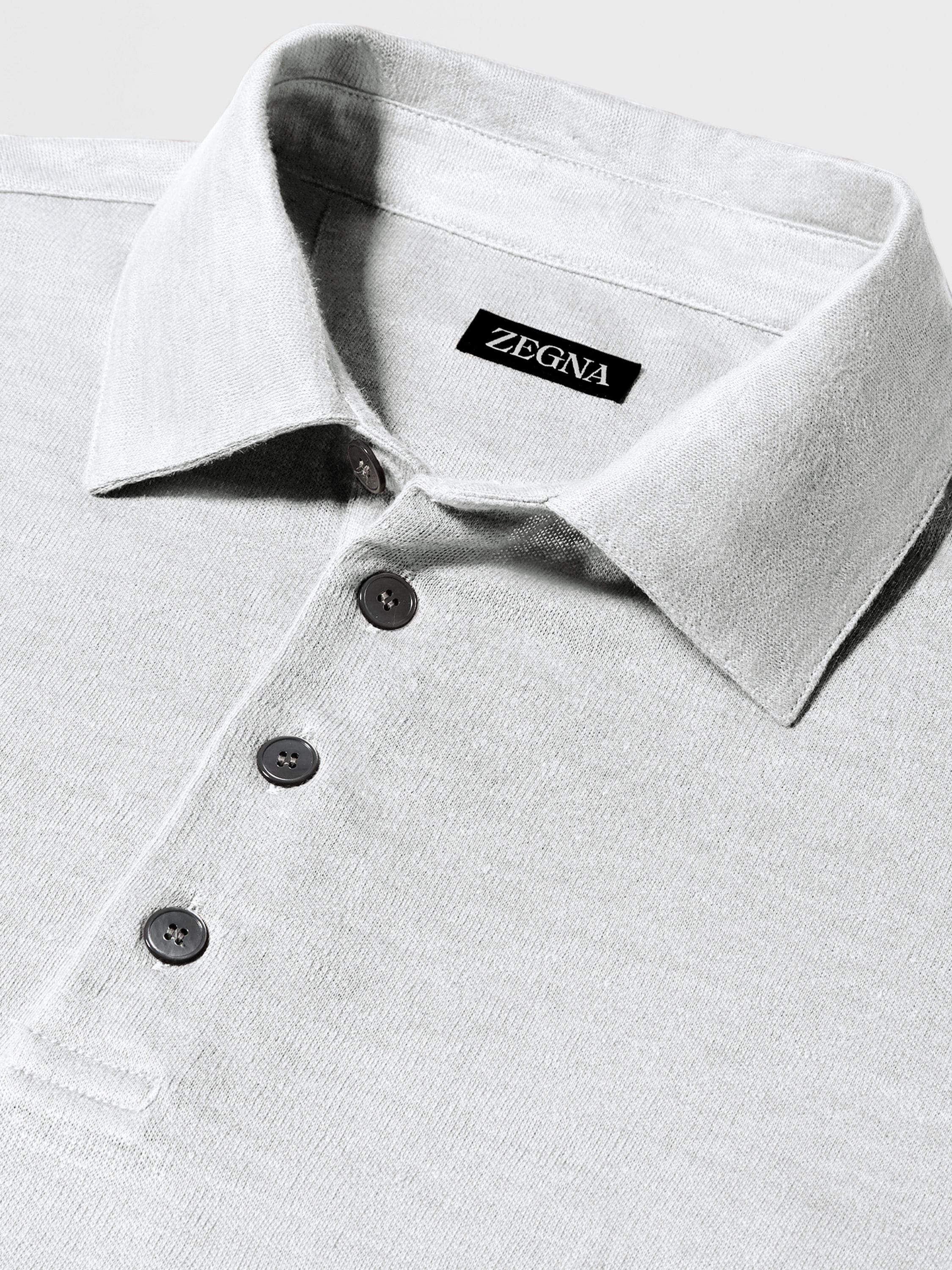 WHITE PURE LINEN SHORT-SLEEVE POLO - 4