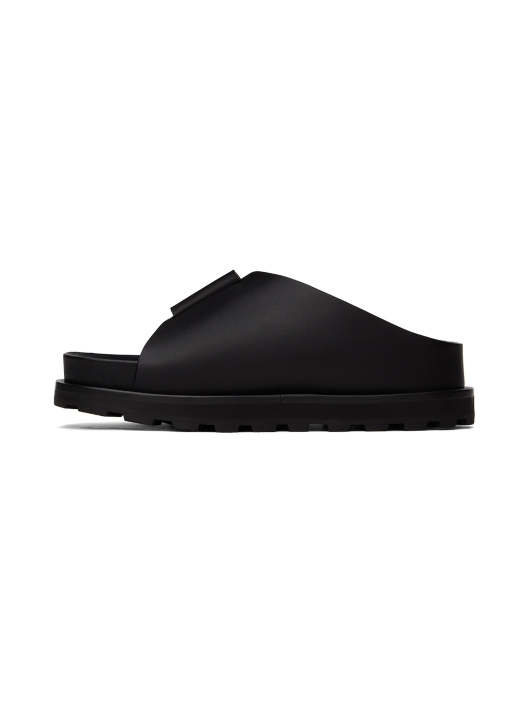 Black Cross-Strap Leather Slides - 3