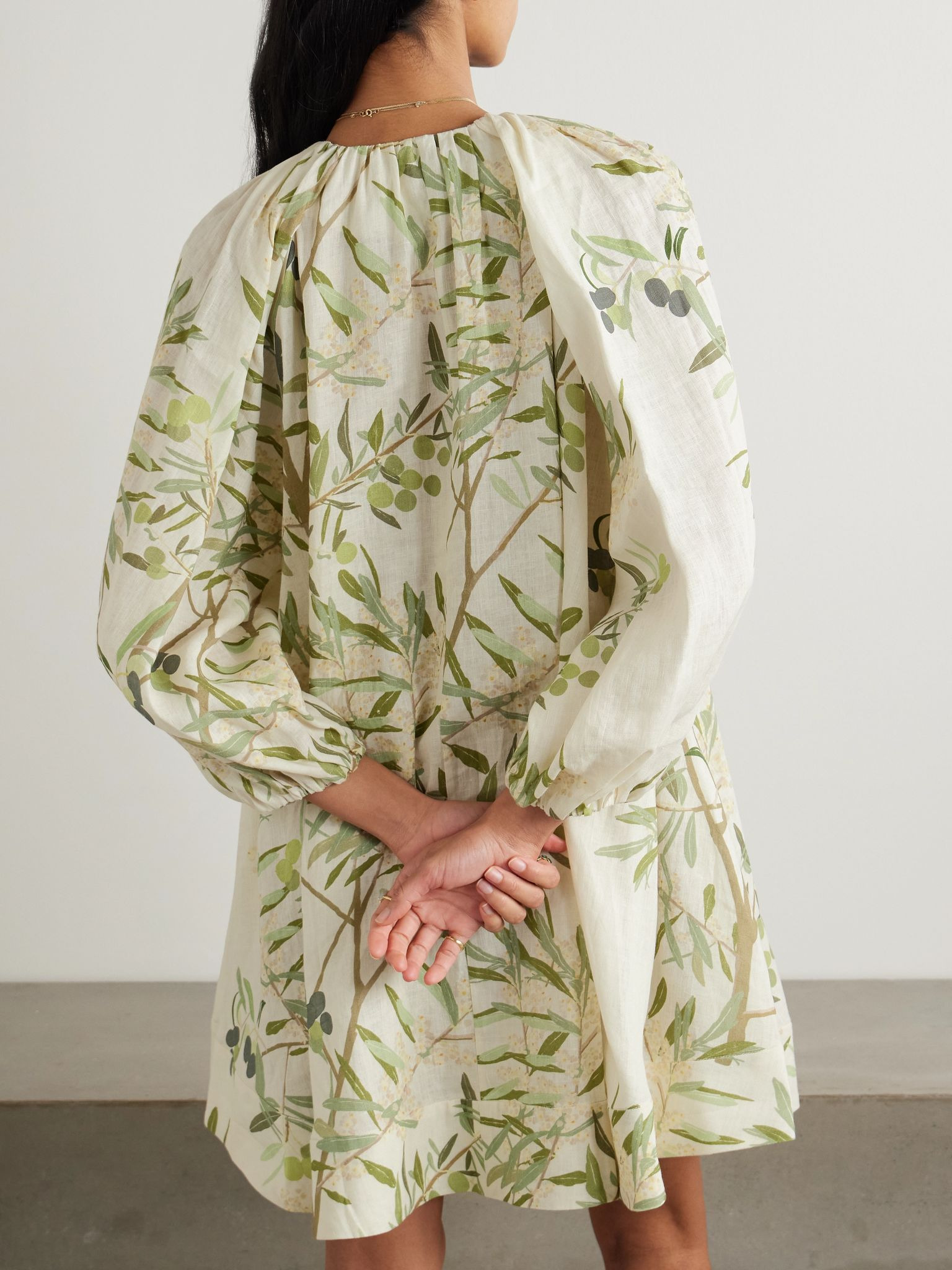 Georgette printed linen mini dress Ecru - 3
