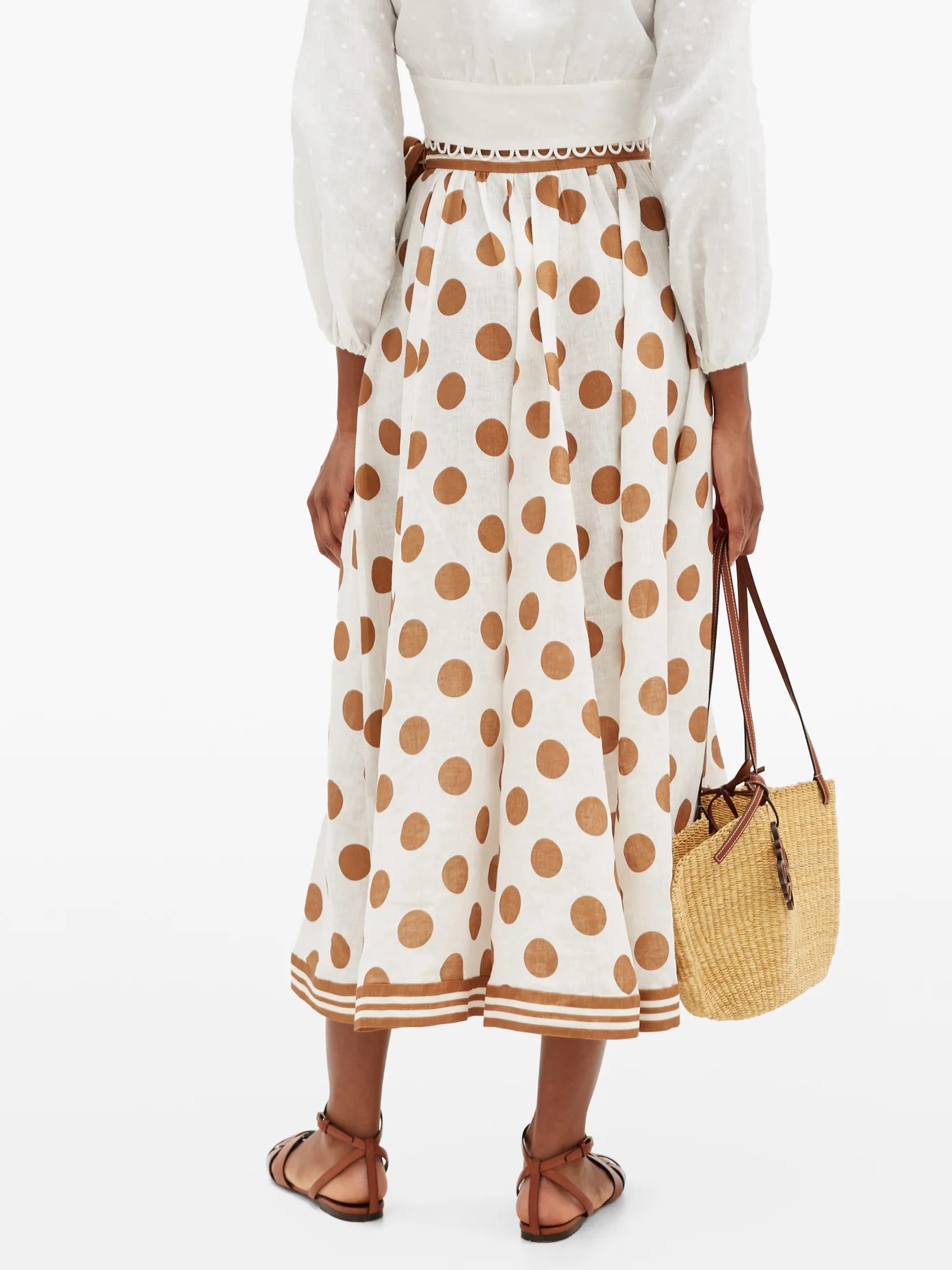 Empire flared polka-dot linen-poplin wrap skirt - 5