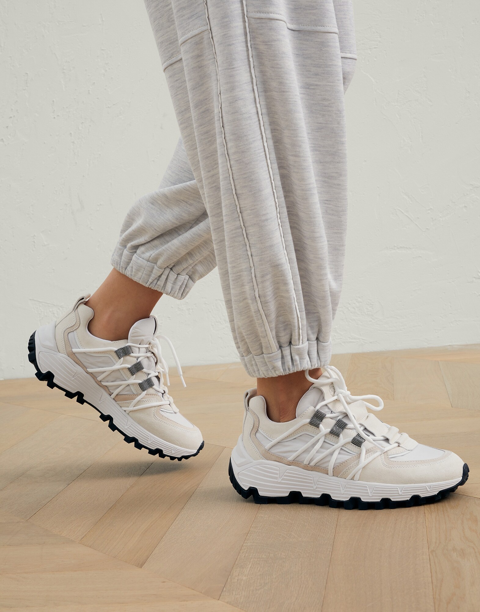 Suede and techno fabric sneakers with precious eyelets - 5