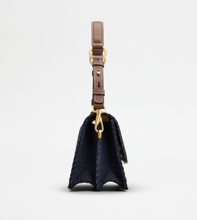 Tod's T TIMELESS SHOULDER BAG IN DENIM AND LEATHER MINI - BLUE, BROWN outlook
