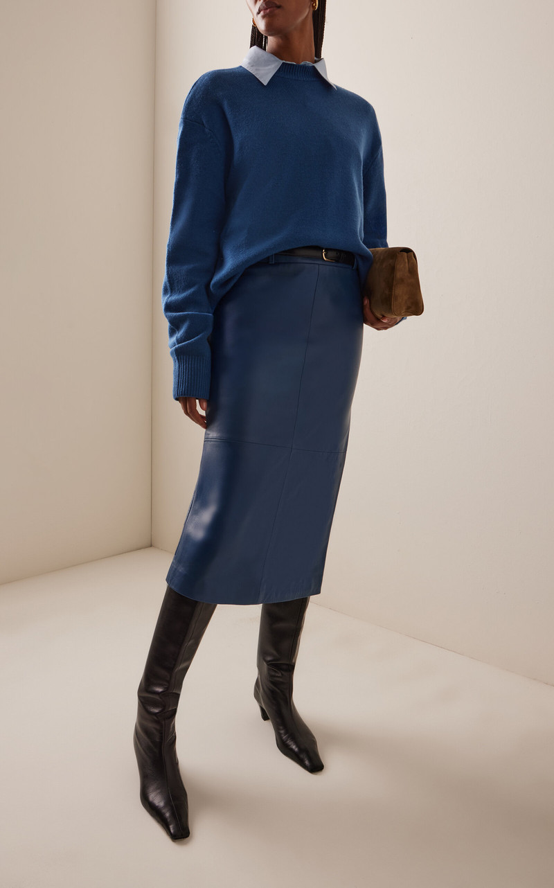 The Frankie Shop Taney Leather Midi Skirt blue outlook