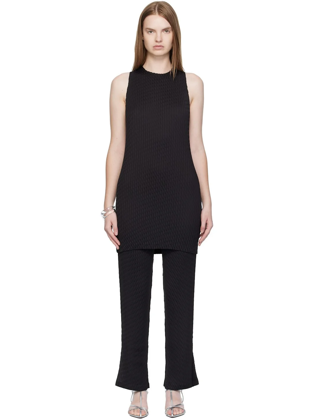 Black Sleek Pleats Minidress - 1