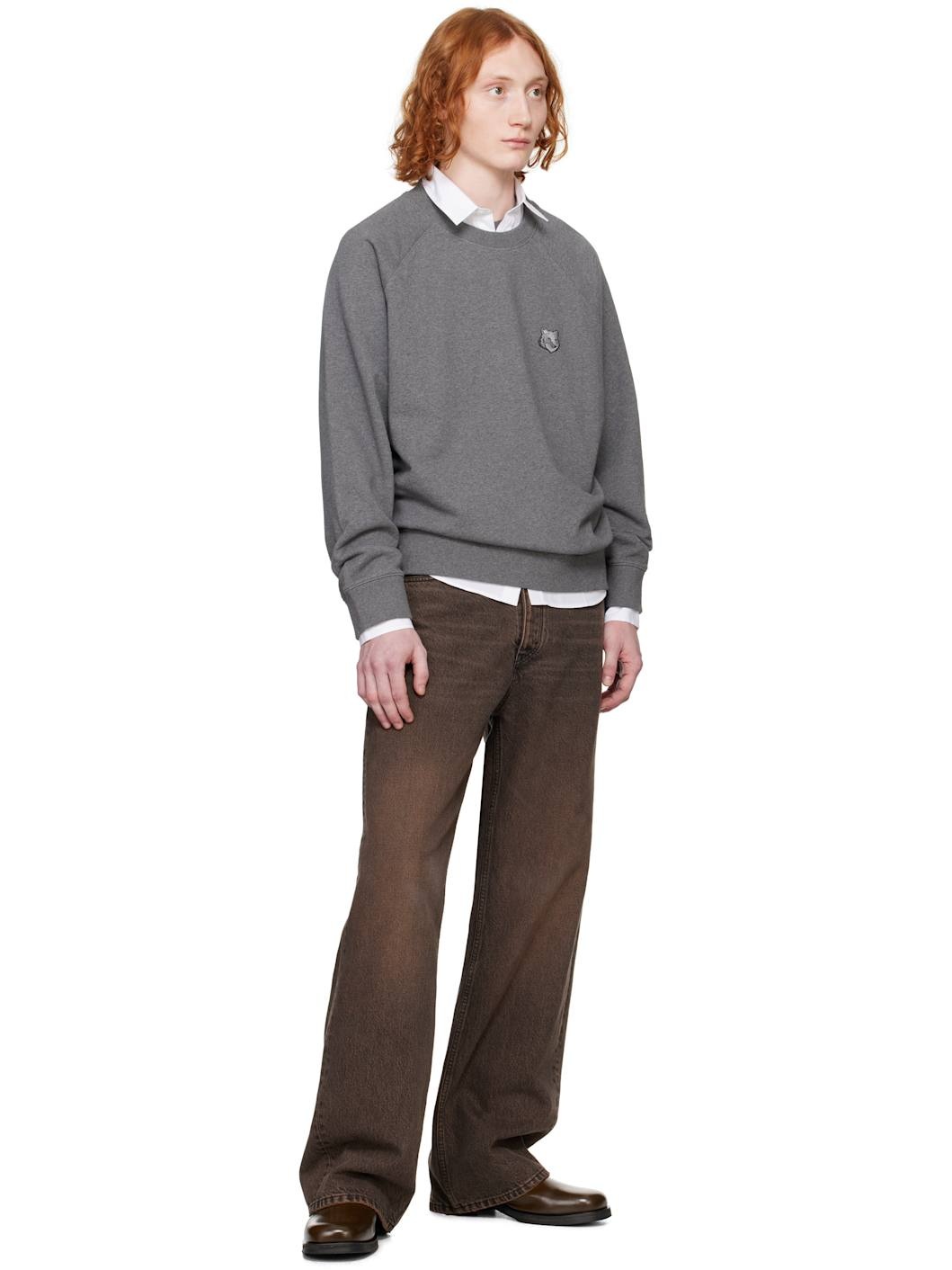 Gray Bold Fox Head Patch Oversize Sweatshirt - 4
