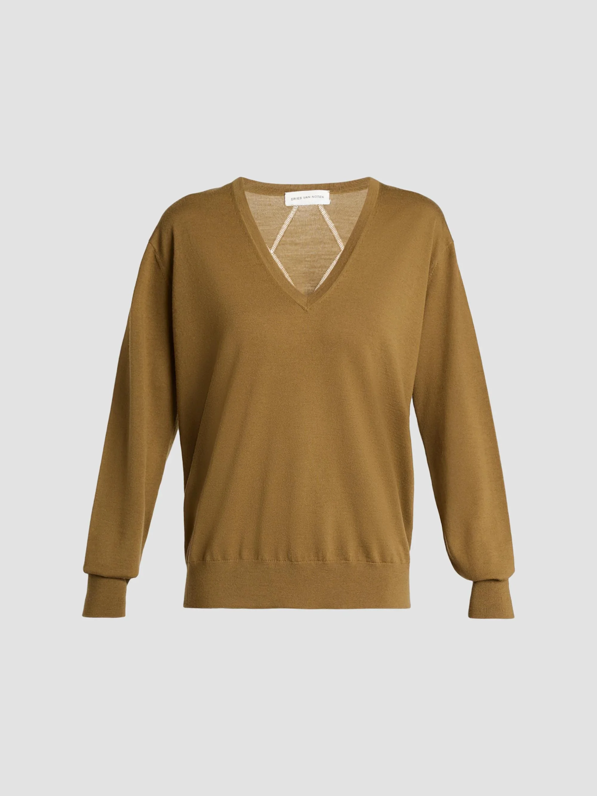 Women's Tuomas Bis Diamond-Stitch Merino Wool Sweater - Khaki - 1