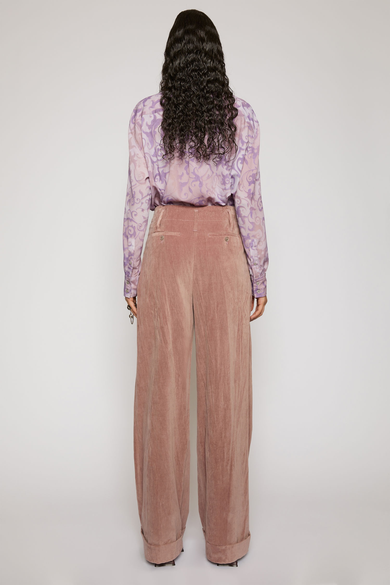 Wide-leg velvet trousers mauve purple - 4