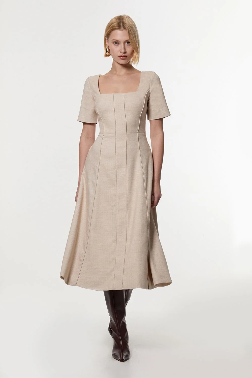 Herringbone Full Skirt Tailored Midi Dress - 1