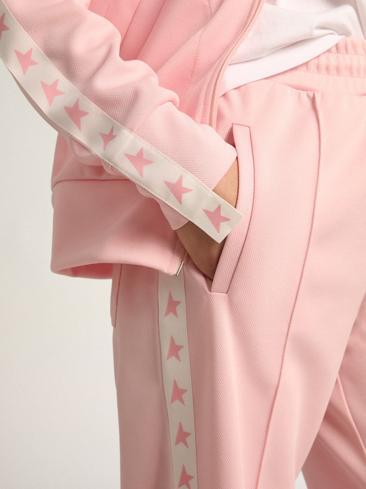 Pink Denise Star Collection zipped sweatshirt with white strip and contrasting pink stars - 5