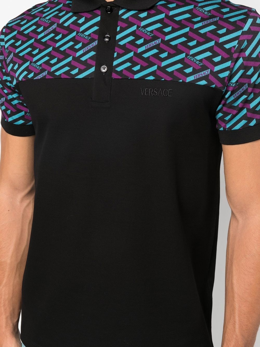 logo-print panel detail polo shirt - 5