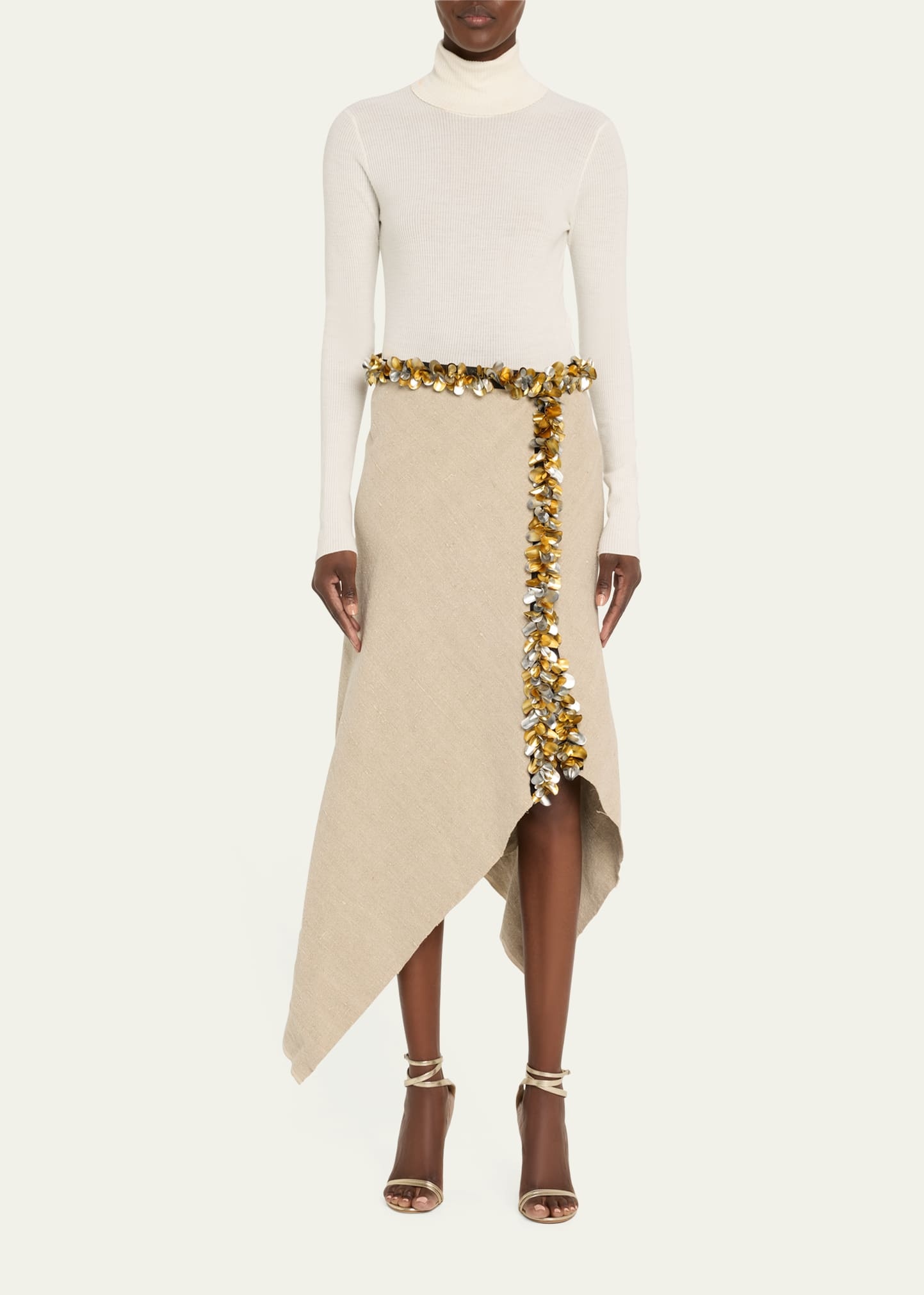 Darliston Sequined Handkerchief Midi Linen Skirt - 2