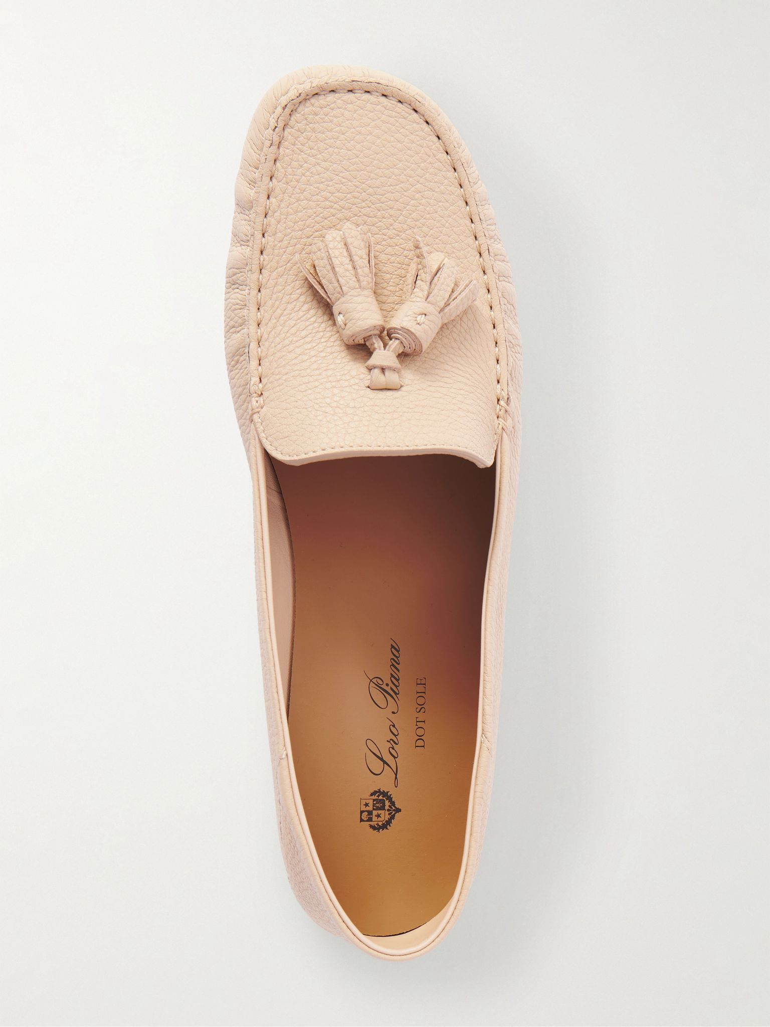 Tasseled textured-leather collapsible-heel loafers Beige - 5