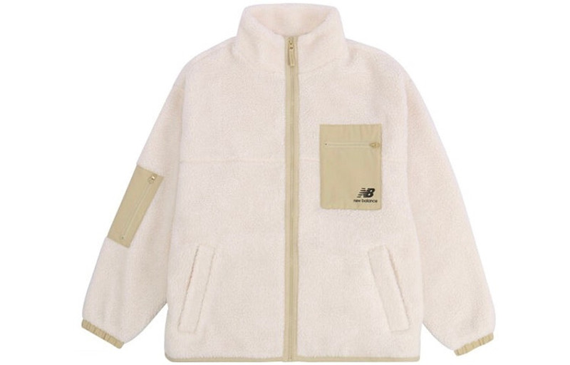 New Balance (WMNS) New Balance Splicing Retro Stand Collar Knit Lamb's Wool Short Beige Jacket AWJ13326-MSU outlook