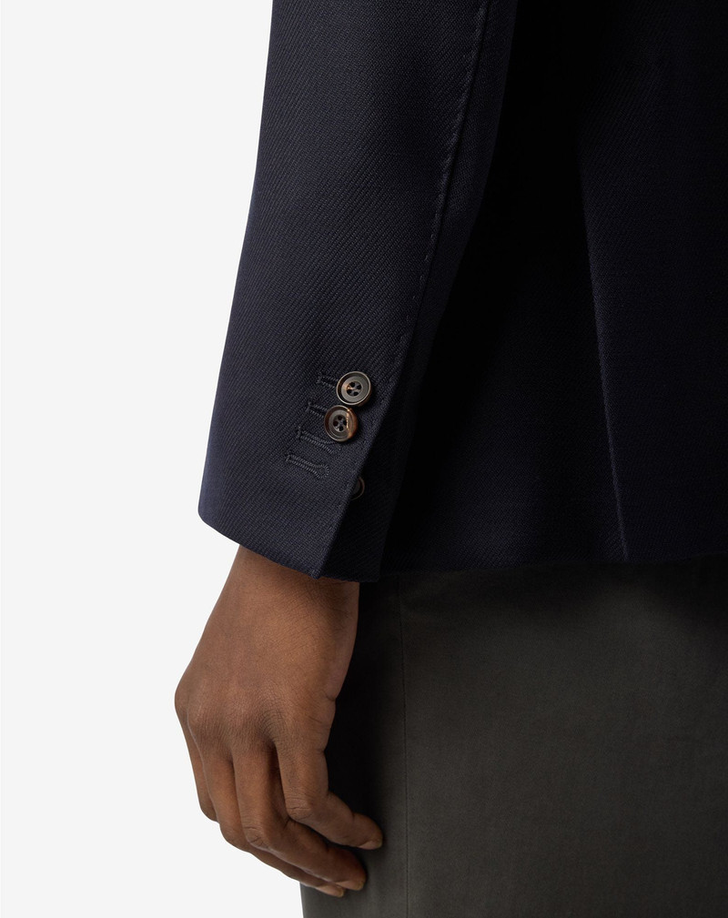 Blue single breasted stretch wool jacket with detachable vest 5
