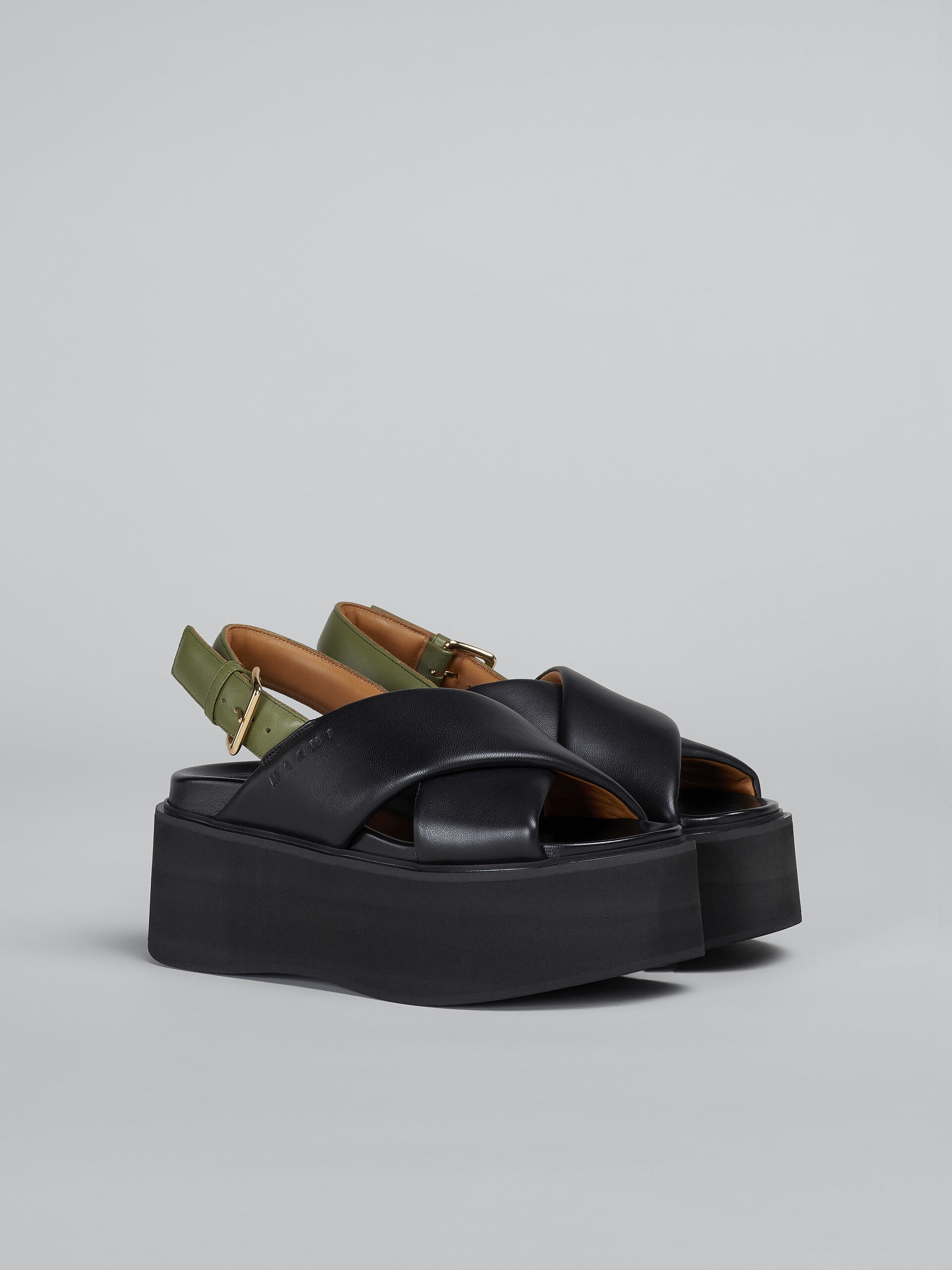 BLACK AND GREEN LEATHER WEDGE - 2