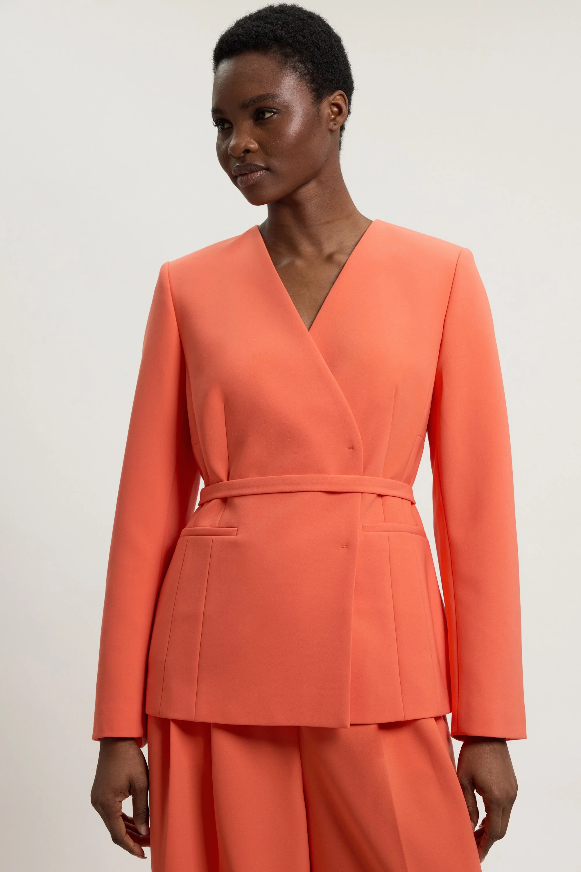 Compact Stretch Viscose Tailored Collarless Blazer - 1