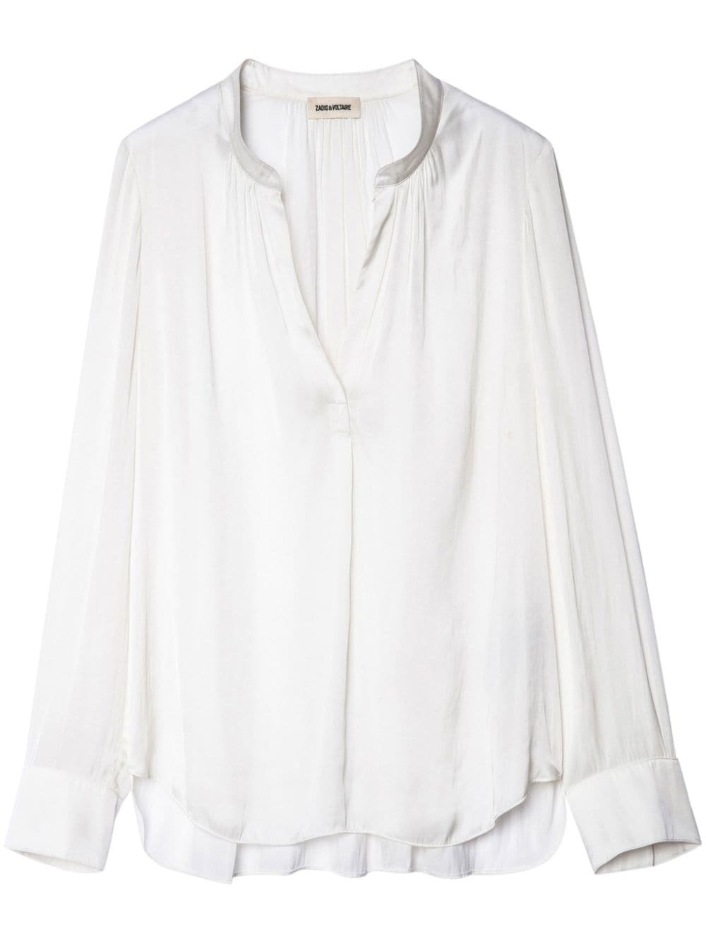 gathered-detail satin-weave blouse - 1